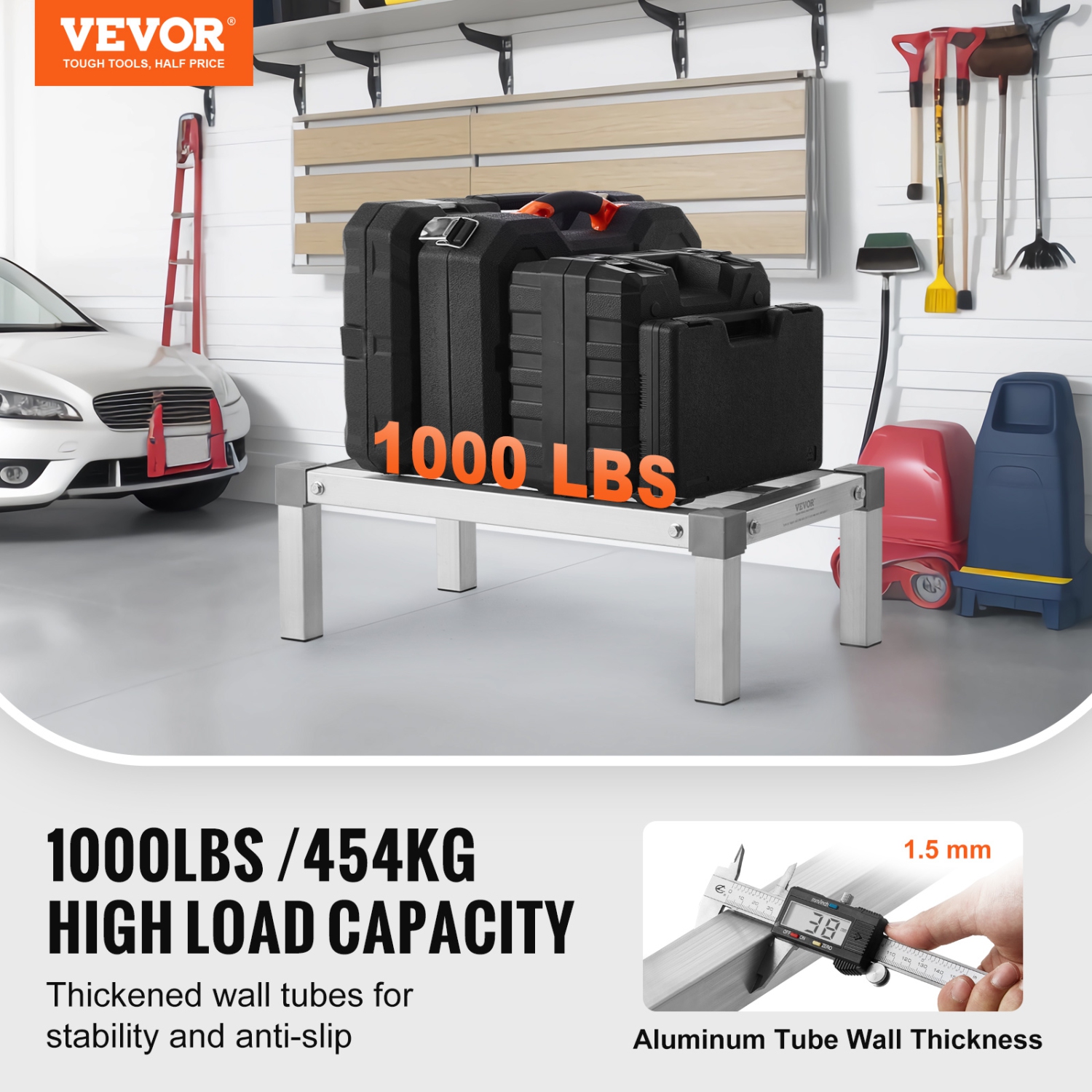 VEVOR 24"x 14" Aluminum Dunnage Rack, Commercial Food Floor Rack, 8" Off the Floor, 1000 lbs Capacity Adjustable Storage Rack, for Storage in