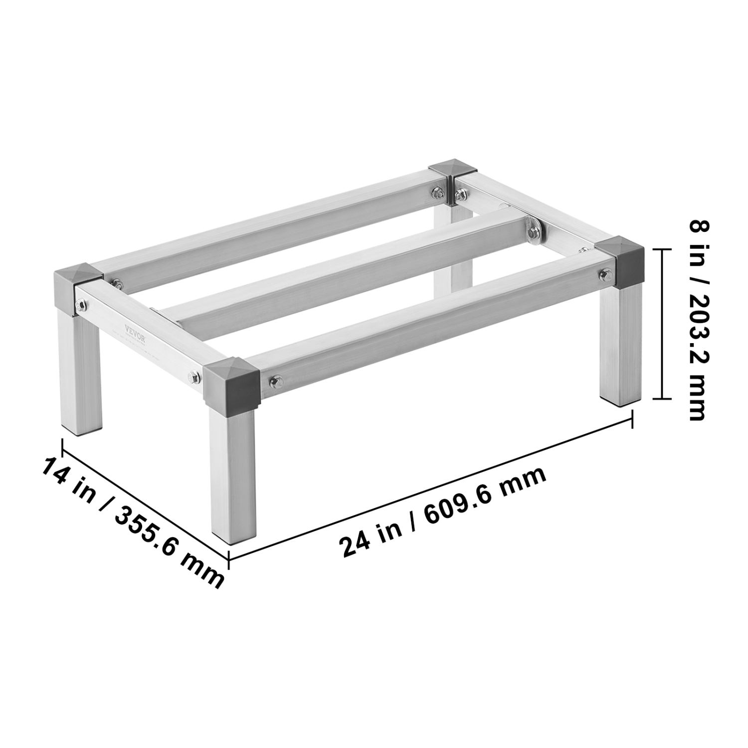 VEVOR 24"x 14" Aluminum Dunnage Rack, Commercial Food Floor Rack, 8" Off the Floor, 1000 lbs Capacity Adjustable Storage Rack, for Storage in
