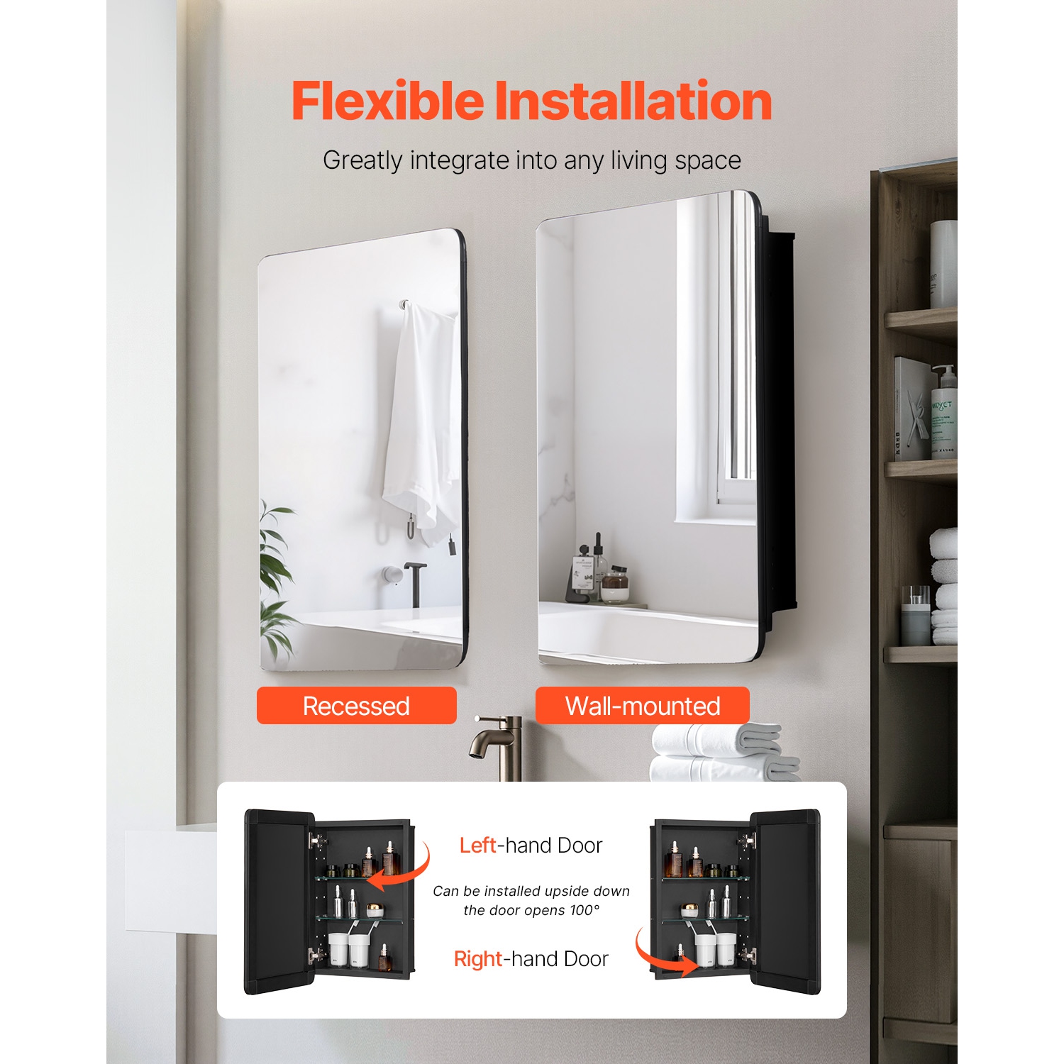 VEVOR 16 x 24 inch Medicine Cabinet, Medicine Cabinet for Bathroom with Mirror, Aluminum Frame Bathroom Wall Cabinet,2-layer Adjustable