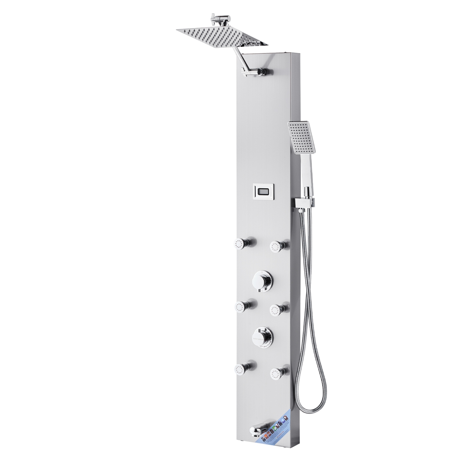 VEVOR 49 in Shower Panel Tower System with Rainfall Shower Head, LED, Brushed Stainless Steel Shower Column, 4-Function Faucet, Wall-Mount Rain