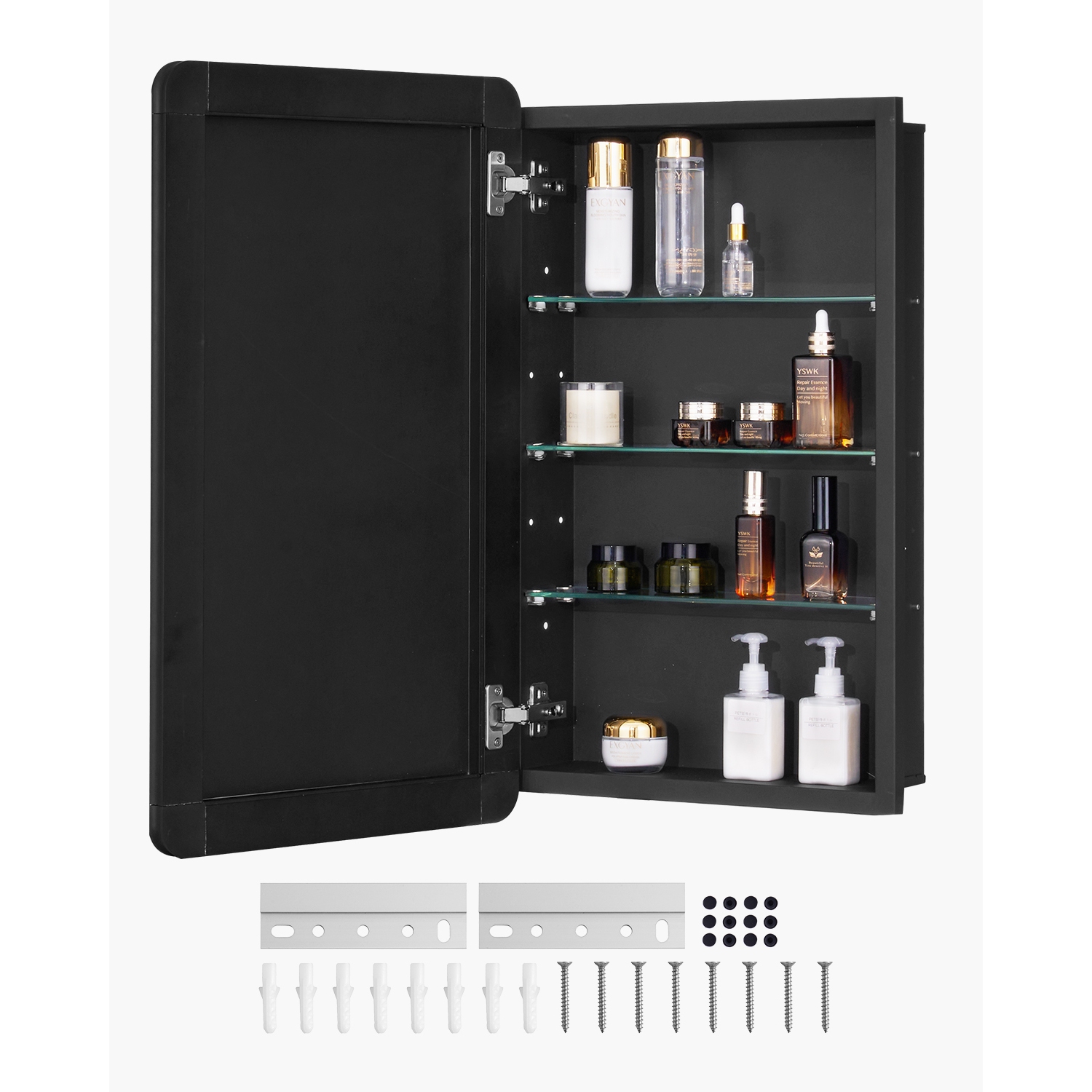VEVOR 16.5 x 27.5 inch Medicine Cabinet, Medicine Cabinet for Bathroom with Mirror, Aluminum Frame Bathroom Wall Cabinet, 3-layer Adjustable Shelves,