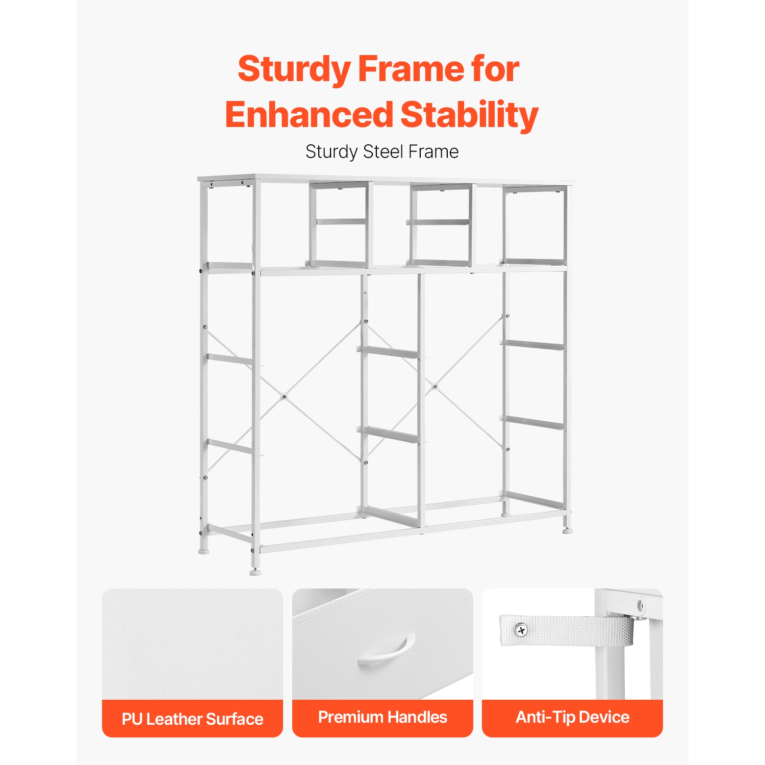Commode à 10 tiroirs VEVOR, commode à tiroirs en tissu avec bacs en tissu, tiroirs de rangement avec poignée facile à tirer et cadre en acier