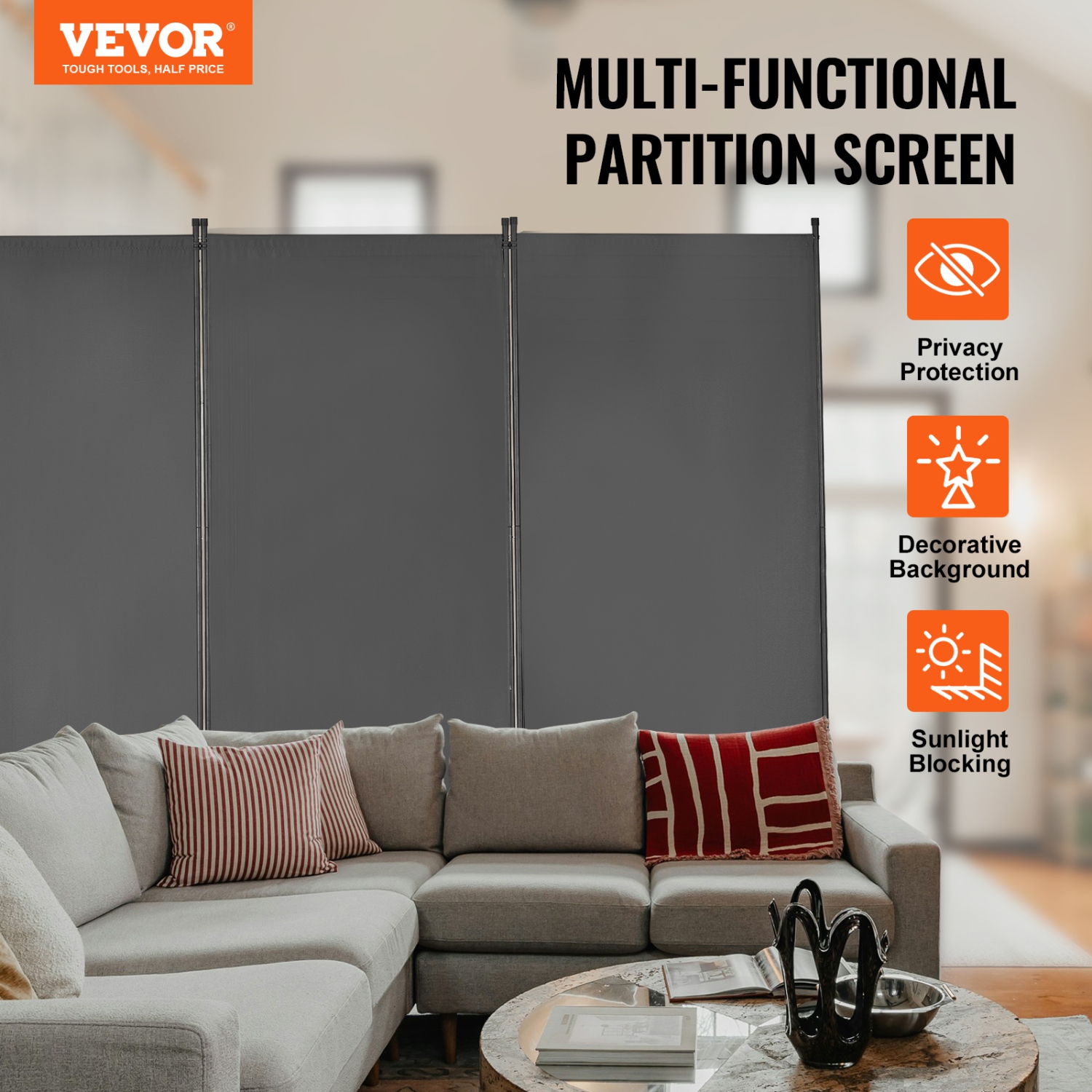 VEVOR 3 Panels Room Divider, Room Divider, Folding Privacy Screen and Portable Partition Divider for Room Separation, Freestanding Room Partitions