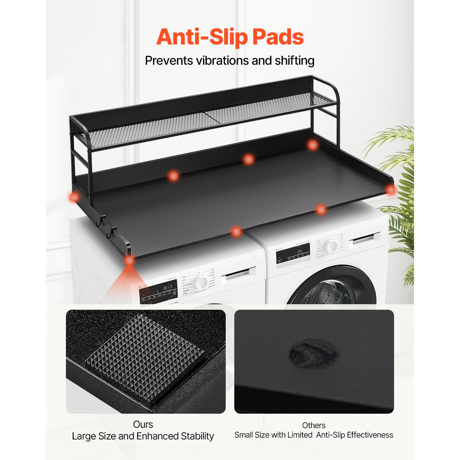 VEVOR 54" x 27" Washer Dryer Countertop with 2-Tier Shelf,Wooden Washer and Dryer Countertop with Anti-Slip Pads,Water-Resistant Laundry Topper Cover