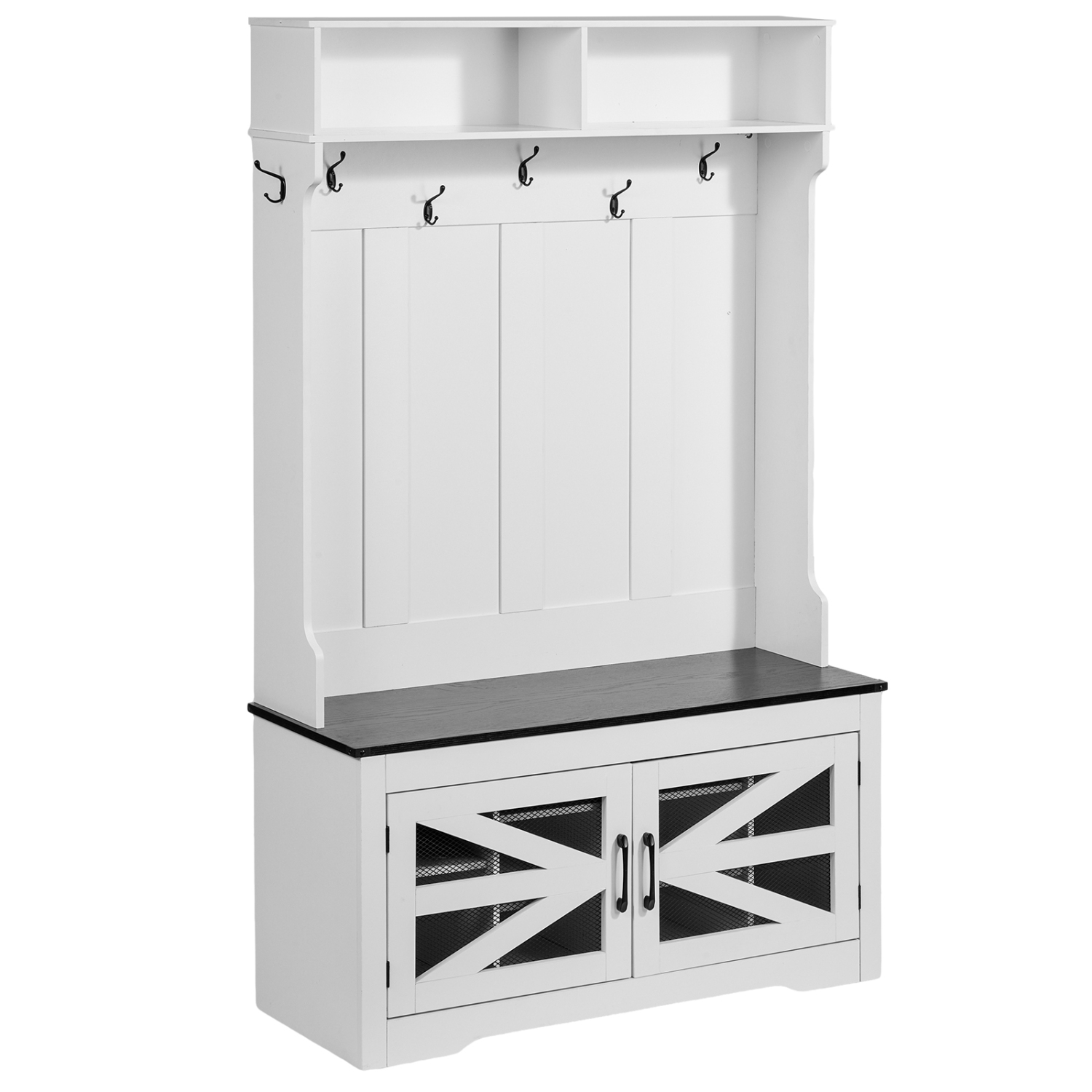 VEVOR 42" Wide Hall Tree Entryway Bench, LED Coat Rack with Shoe Storage, Mudroom bench with Storage and Seating, Adjustable Shelves and 7 Hanging