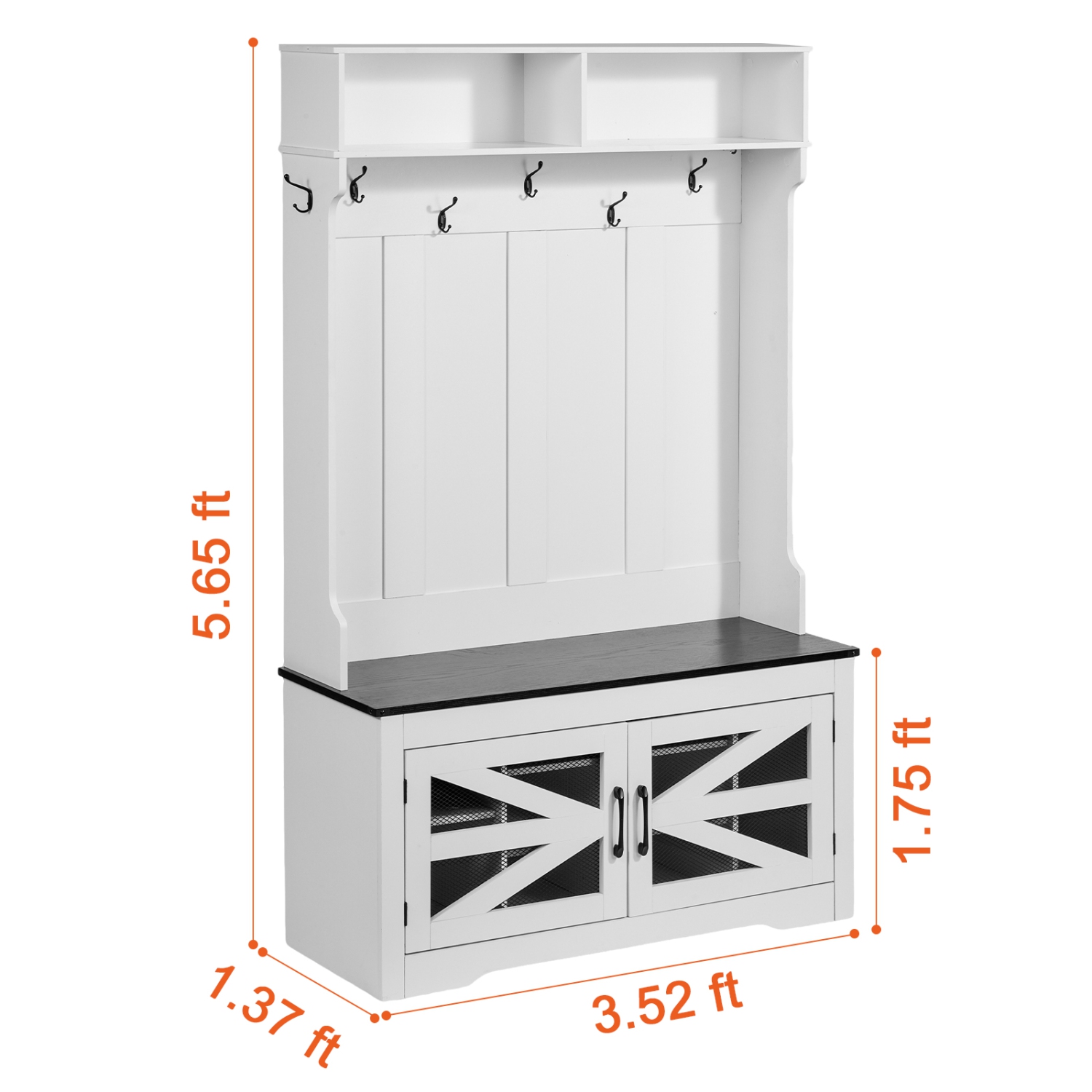 VEVOR 42" Wide Hall Tree Entryway Bench, LED Coat Rack with Shoe Storage, Mudroom bench with Storage and Seating, Adjustable Shelves and 7 Hanging