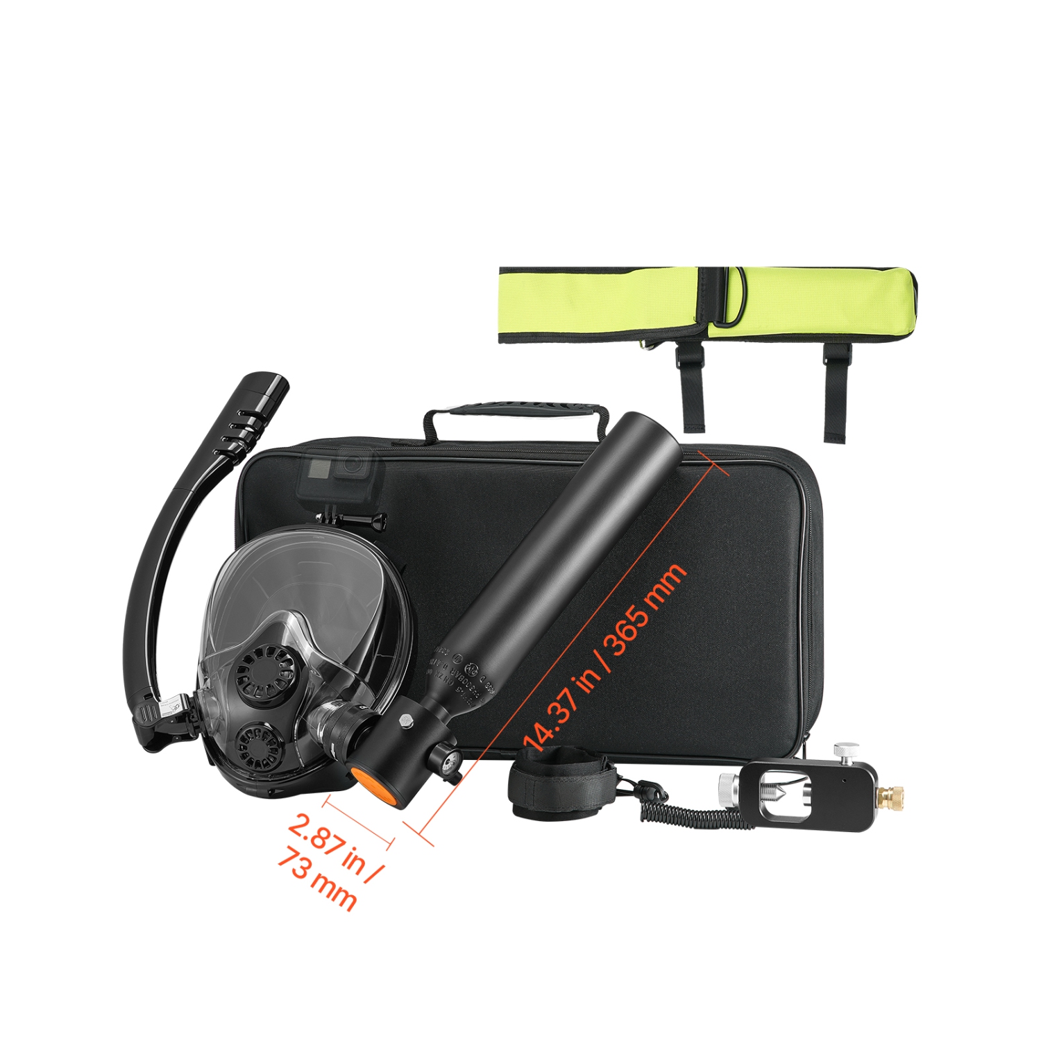 VEVOR 0.5L Scuba Tank, Portable Diving Tank, Diving Oxygen Cylinder Support 5-10 Minutes Underwater Breathing, 32.81 ft Diving Depth, Refillable