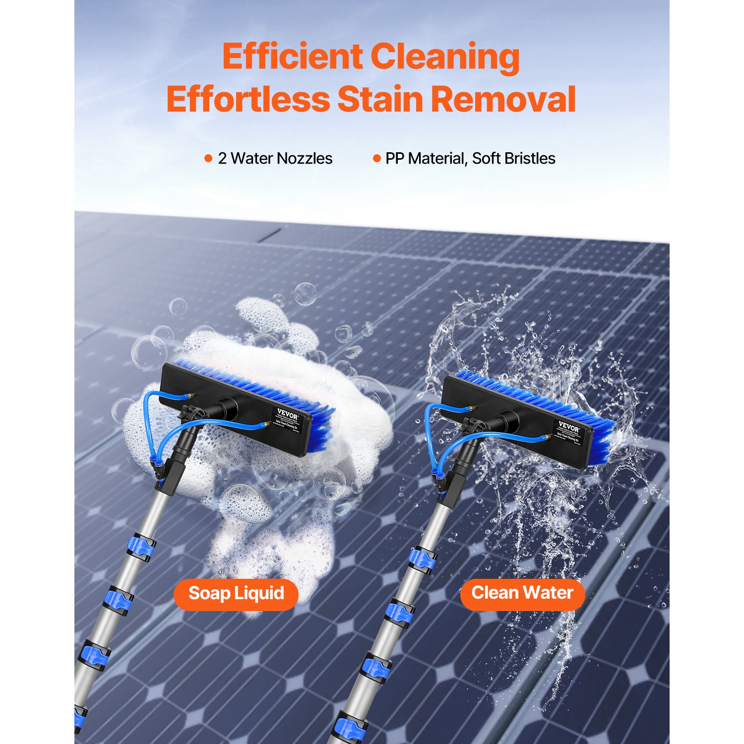 VEVOR 30FT Water Fed Pole Kit, Solar Panel Cleaning Pole with Extendable Handle, 180° Rotatable Brush Head & 65.6FT Hose, Household Window Cleaner