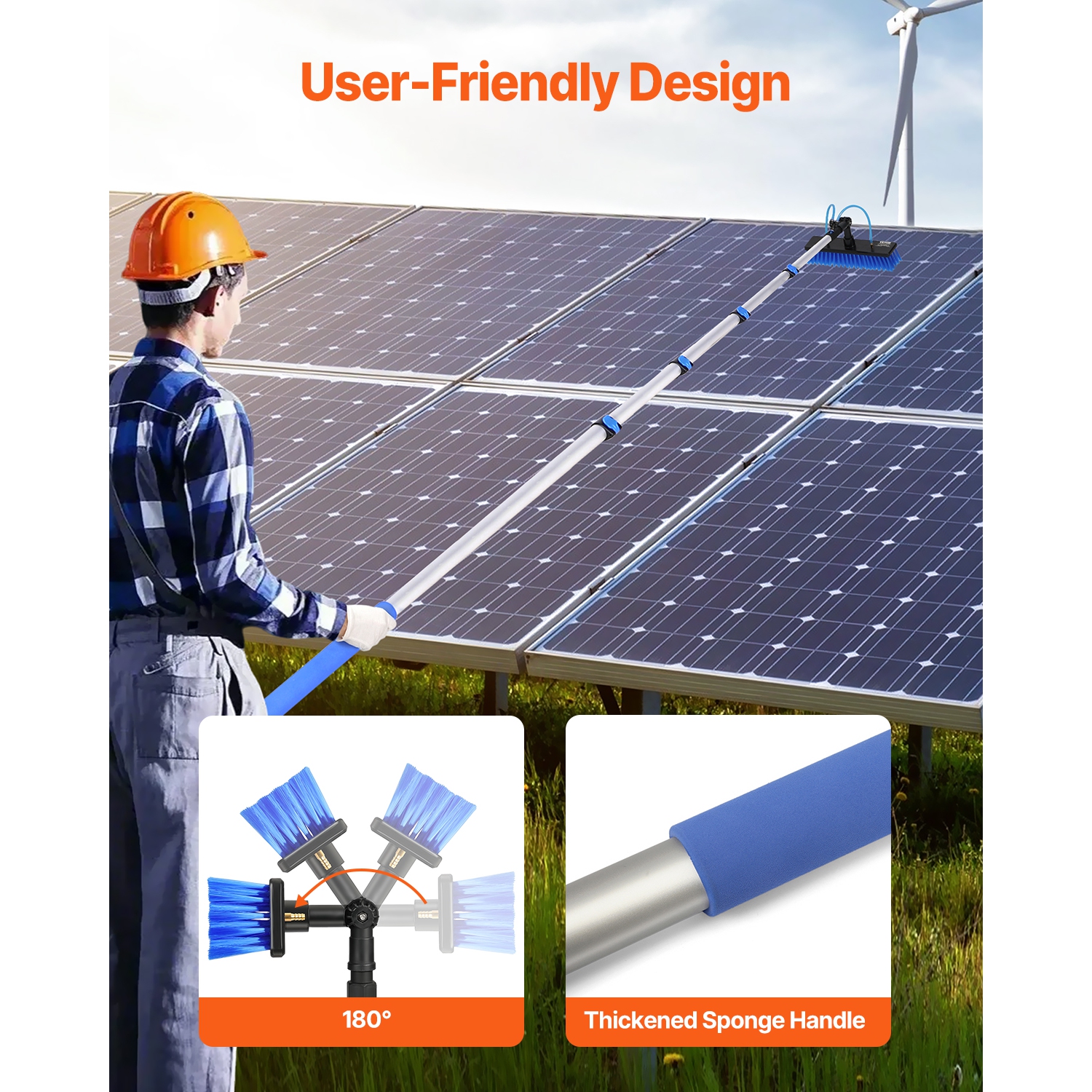 VEVOR 30FT Water Fed Pole Kit, Solar Panel Cleaning Pole with Extendable Handle, 180° Rotatable Brush Head & 65.6FT Hose, Household Window Cleaner