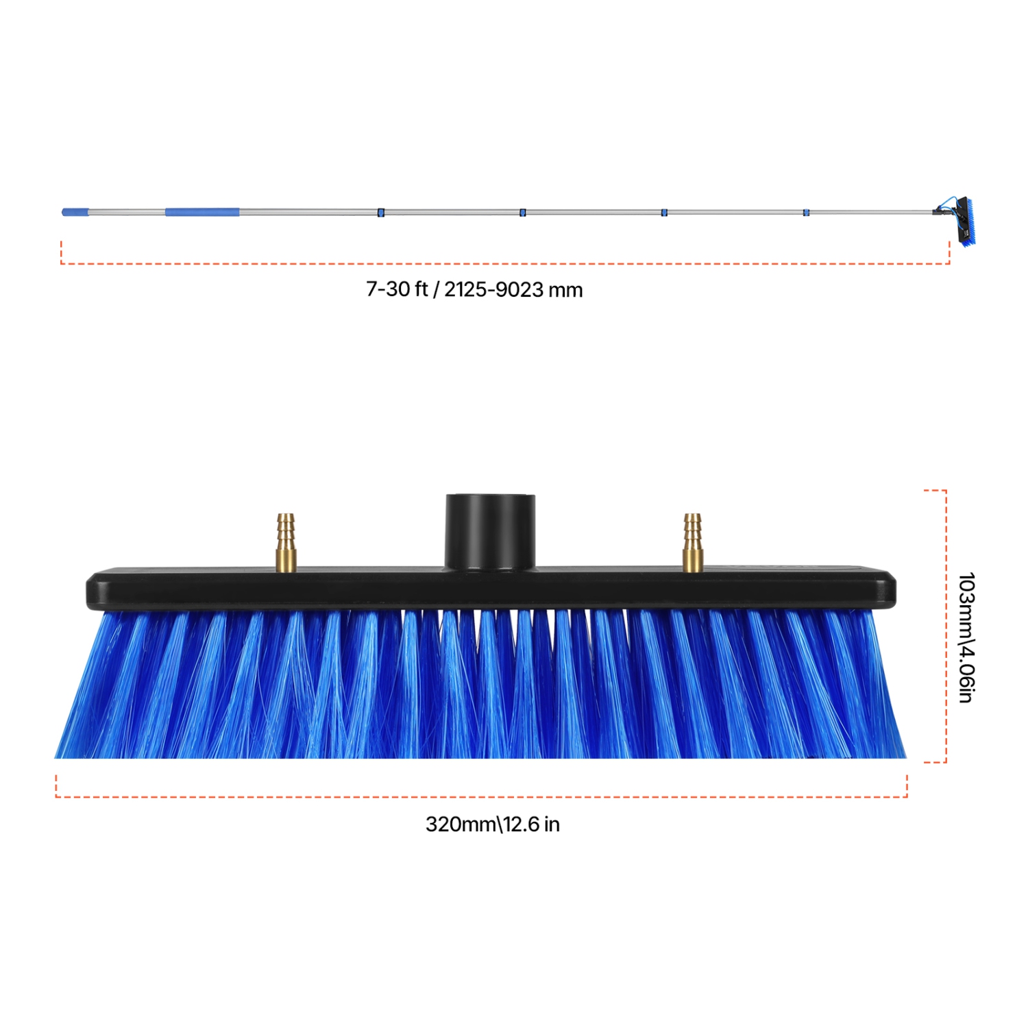 VEVOR 30FT Water Fed Pole Kit, Solar Panel Cleaning Pole with Extendable Handle, 180° Rotatable Brush Head & 65.6FT Hose, Household Window Cleaner