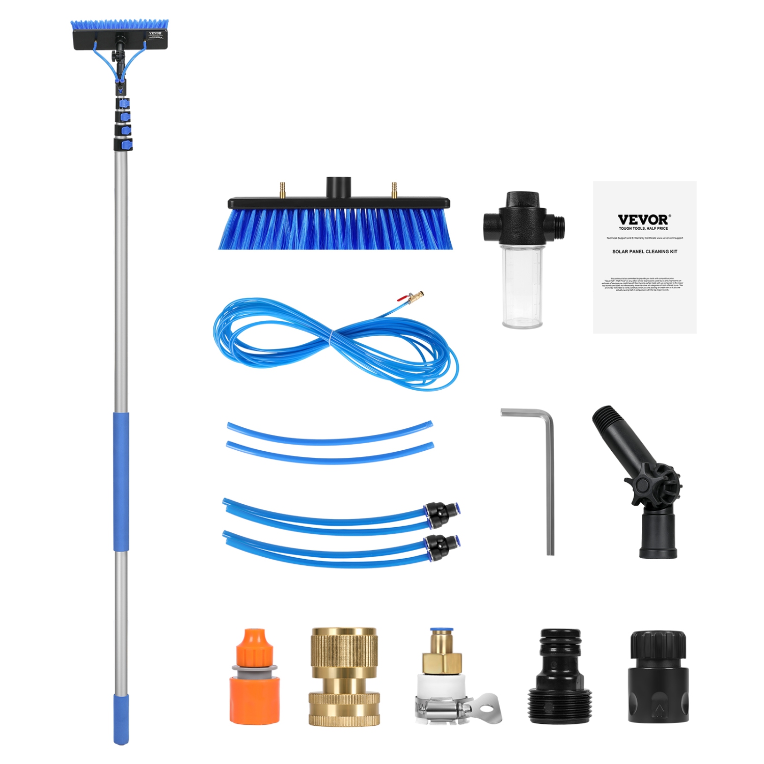 VEVOR 30FT Water Fed Pole Kit, Solar Panel Cleaning Pole with Extendable Handle, 180° Rotatable Brush Head & 65.6FT Hose, Household Window Cleaner