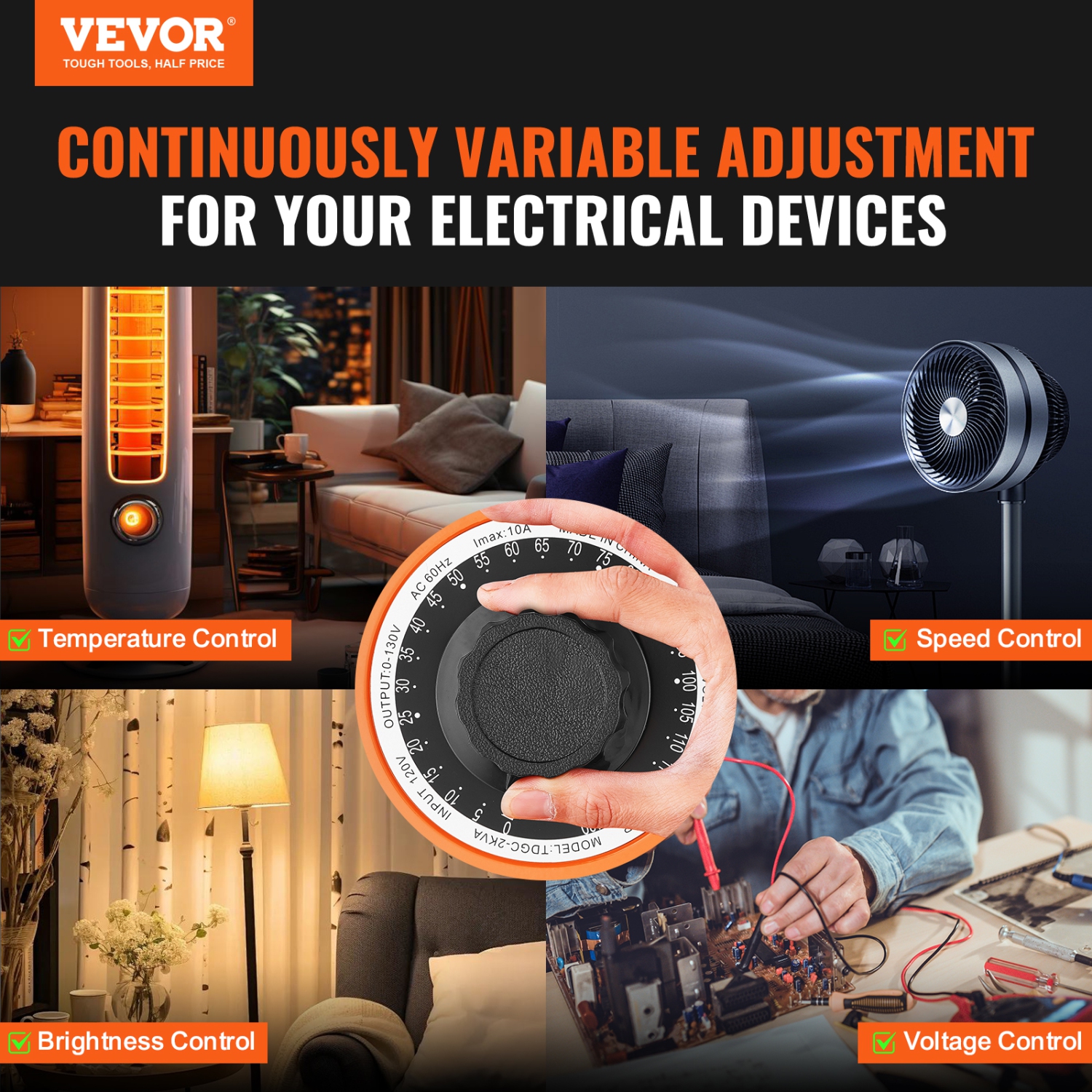 VEVOR 2000VA Auto Variable Voltage Transformer, 15.3 Amp, 110V Input 0-130V Output AC Voltage Regulator, with LCD Display 4 Extra Fuses Thermal