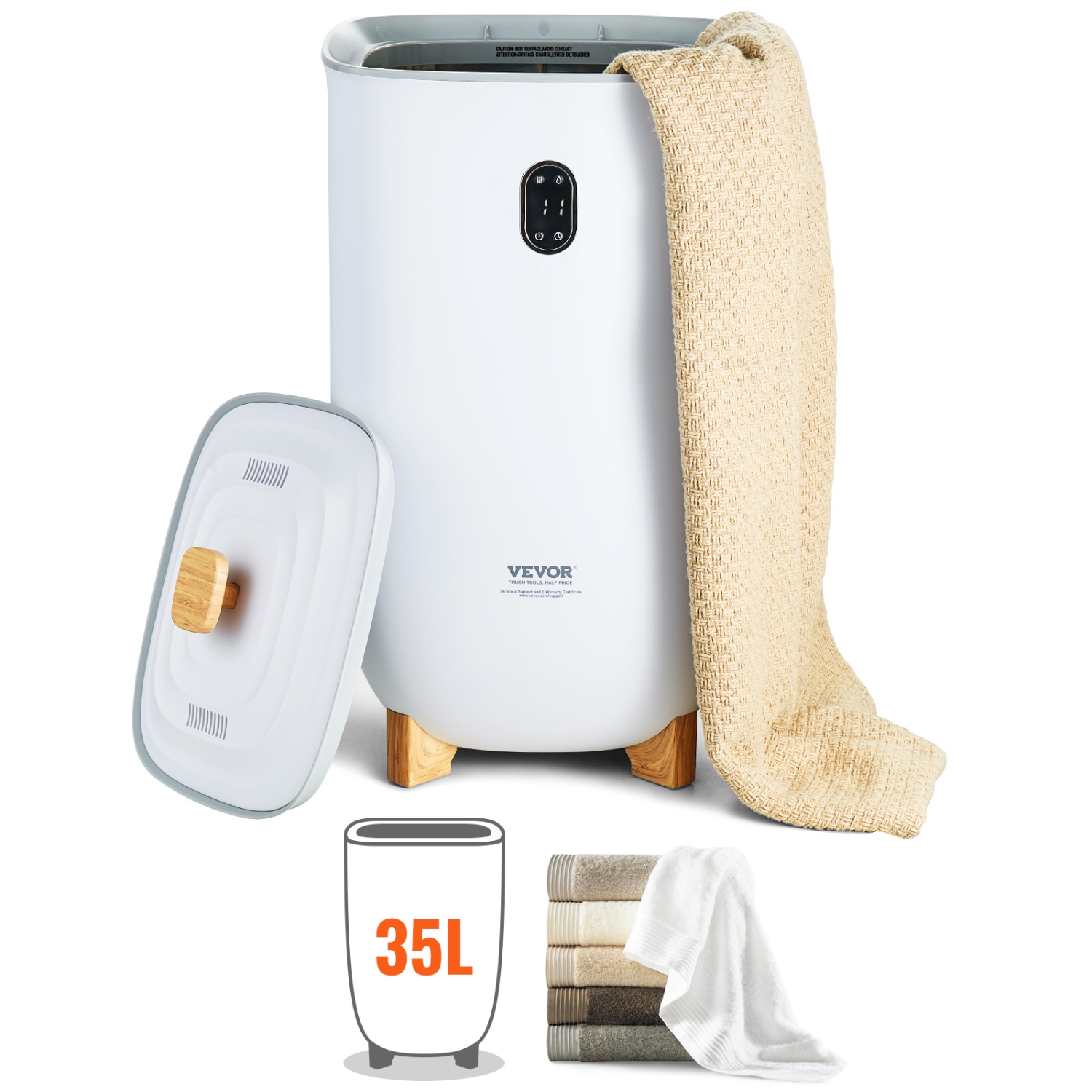 VEVOR 35L Towel Warmer, Towel Warmer Bucket with Drying Modes(2-5h), Heating Mode 20/40/60/90 Min Auto Shut Off, LED Screen, Luxury Large Towel
