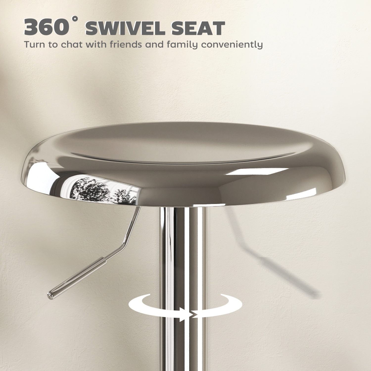 HOMCOM Steel Bar Stools Set of 2, Adjustable Counter Height Round Breakfast Barstools, Industrial Swivel Bar Chairs for Home Kitchen, Silver