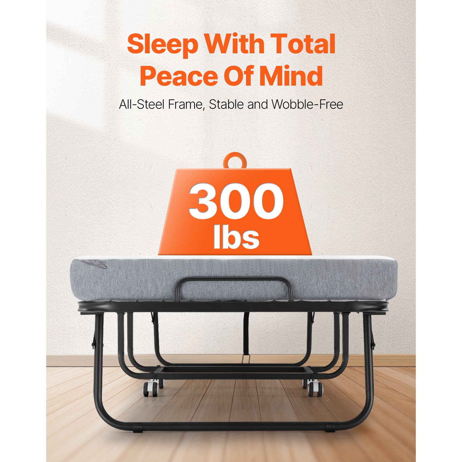 VEVOR 31 in x 75 in Rollaway Bed, Folding Bed with 4 in Mattress, Twin Size Foldable Bed with Sturdy Metal Frame & Memory Foam Mattress, Portable