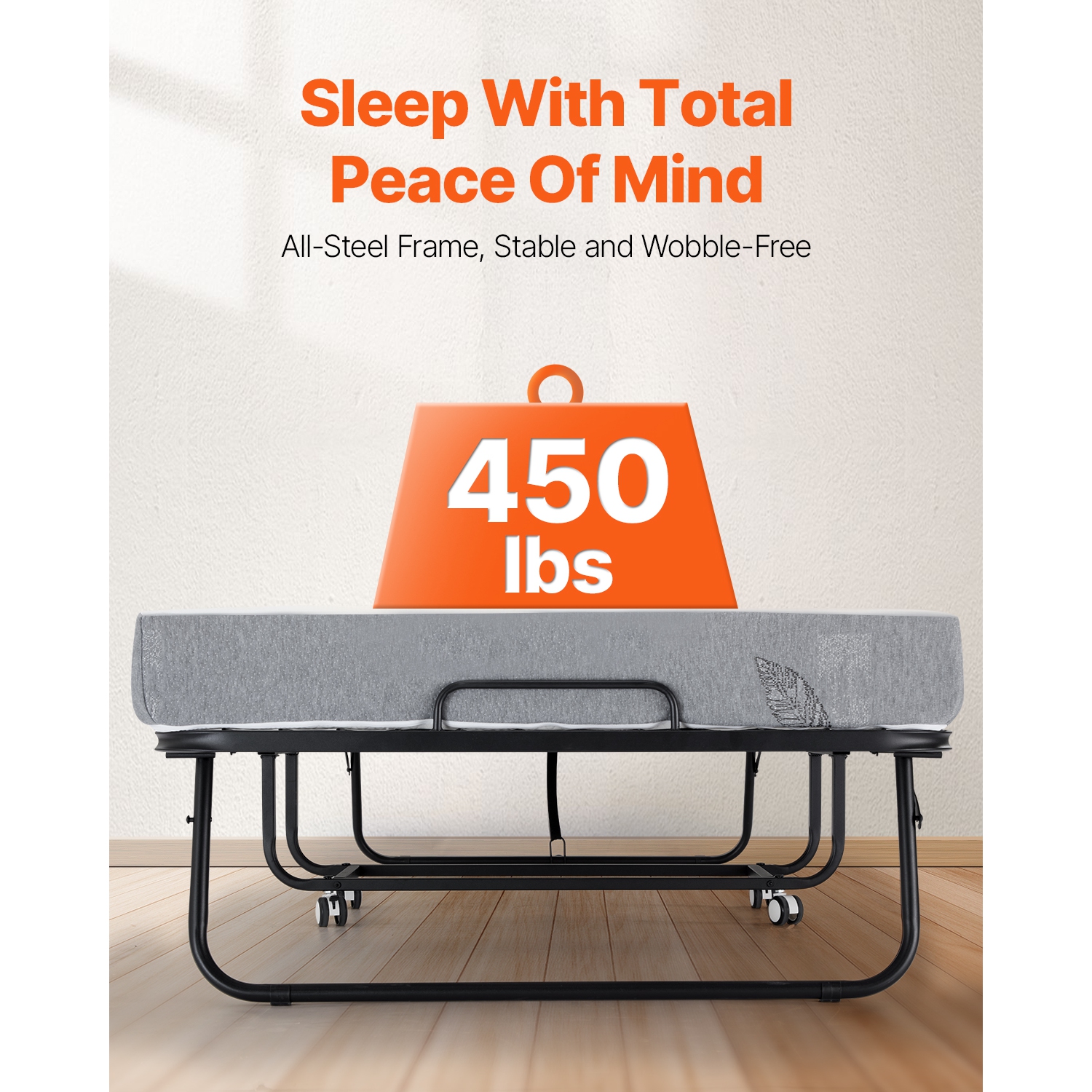 Lit escamotable VEVOR 38 x 75&nbsp;po, lit pliant avec matelas 5&nbsp;po, lit jumeau pliable avec cadre en métal robuste et matelas en mousse à