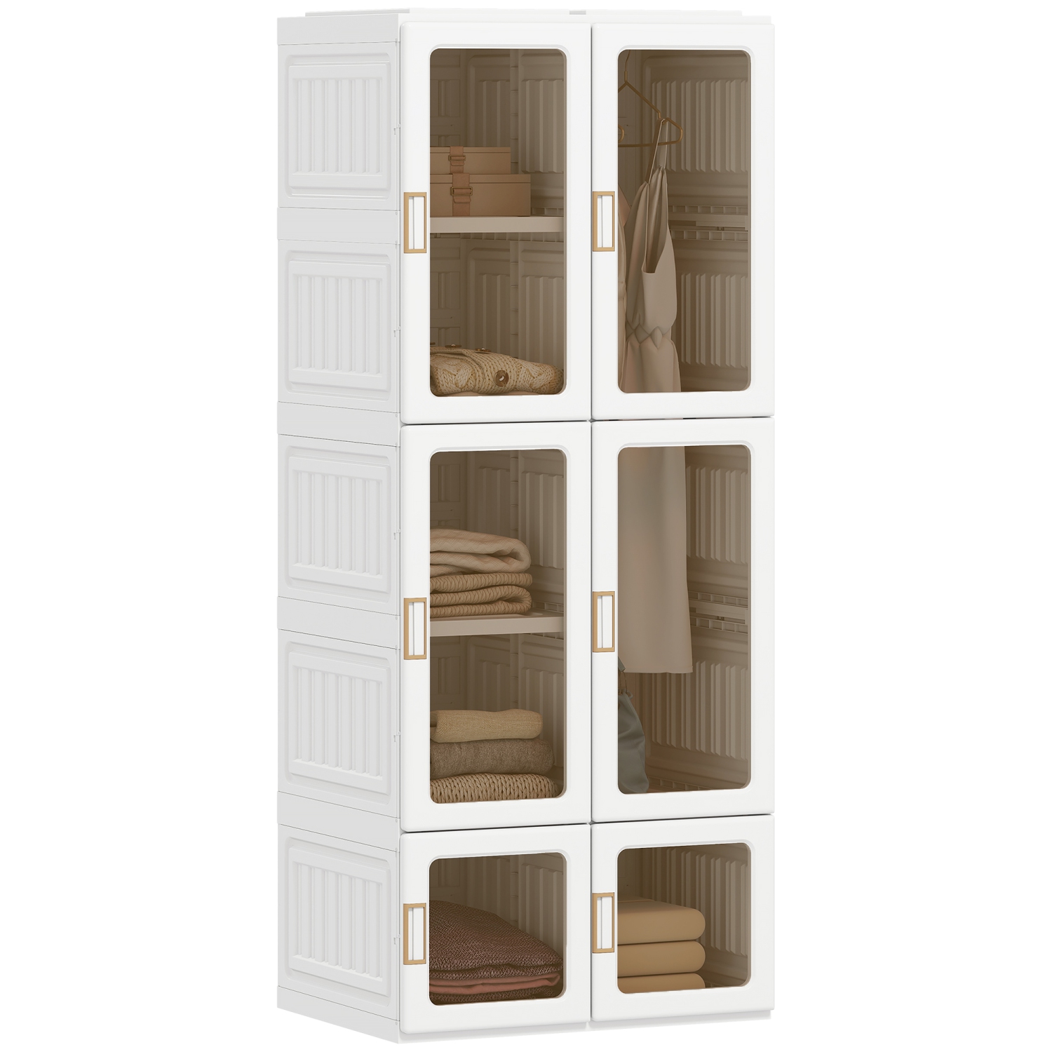 HOMCOM Portable Closet, Foldable Plastic Wardrobe Closet, Clothes Storage Organizer for Bedroom with 6 Compartments, Hanging Rod, Magnetic Clear