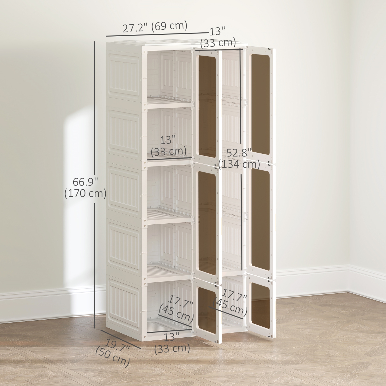 HOMCOM Portable Closet, Foldable Plastic Wardrobe Closet, Clothes Storage Organizer for Bedroom with 6 Compartments, Hanging Rod, Magnetic Clear