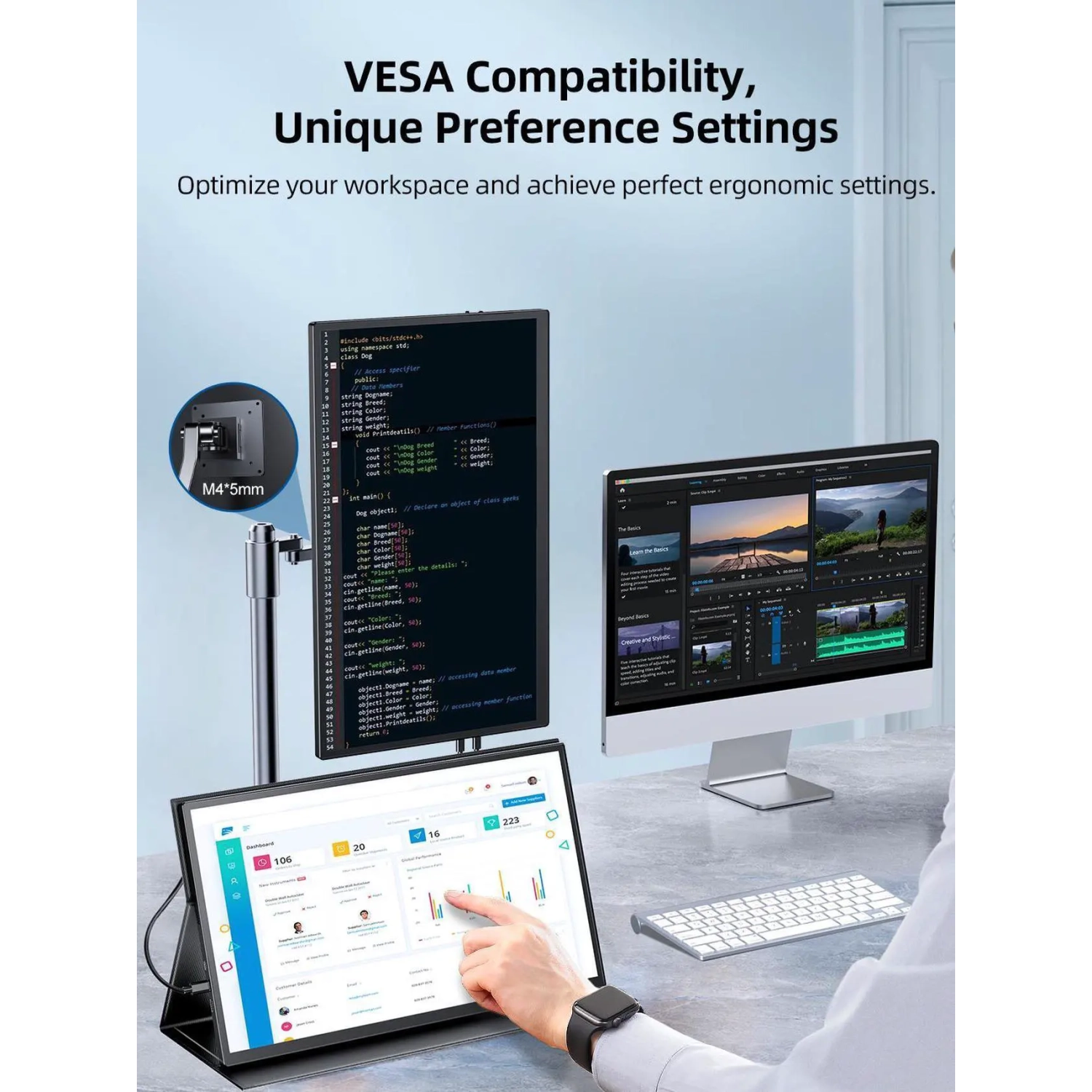 Moniteur portatif à écran tactile 1080p de 18&nbsp;po d'UPERFECT - 1&nbsp;ms d'120&nbsp;Hz, FreeSync HDR, 400Nits IPS - 5 100 % sRVB, VESA et étui