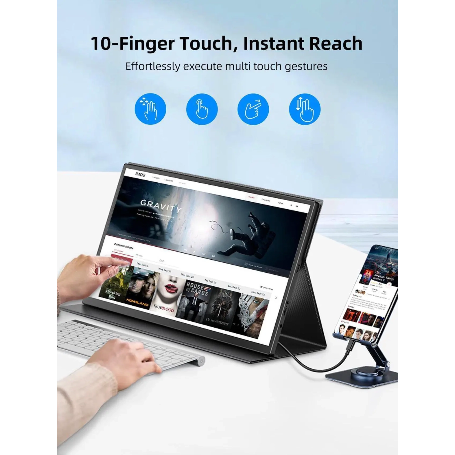 Moniteur portatif à écran tactile 1080p de 18&nbsp;po d'UPERFECT - 1&nbsp;ms d'120&nbsp;Hz, FreeSync HDR, 400Nits IPS - 5 100 % sRVB, VESA et étui