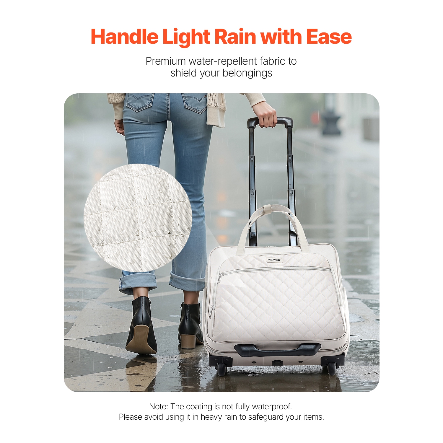 VEVOR Rolling Laptop Bag, Fits Up to 15.6 Inch Laptop, Wheeled Briefcase, Roller Computer Tote Bag with 2 Fixed Wheels & Telescoping Handle, Laptop