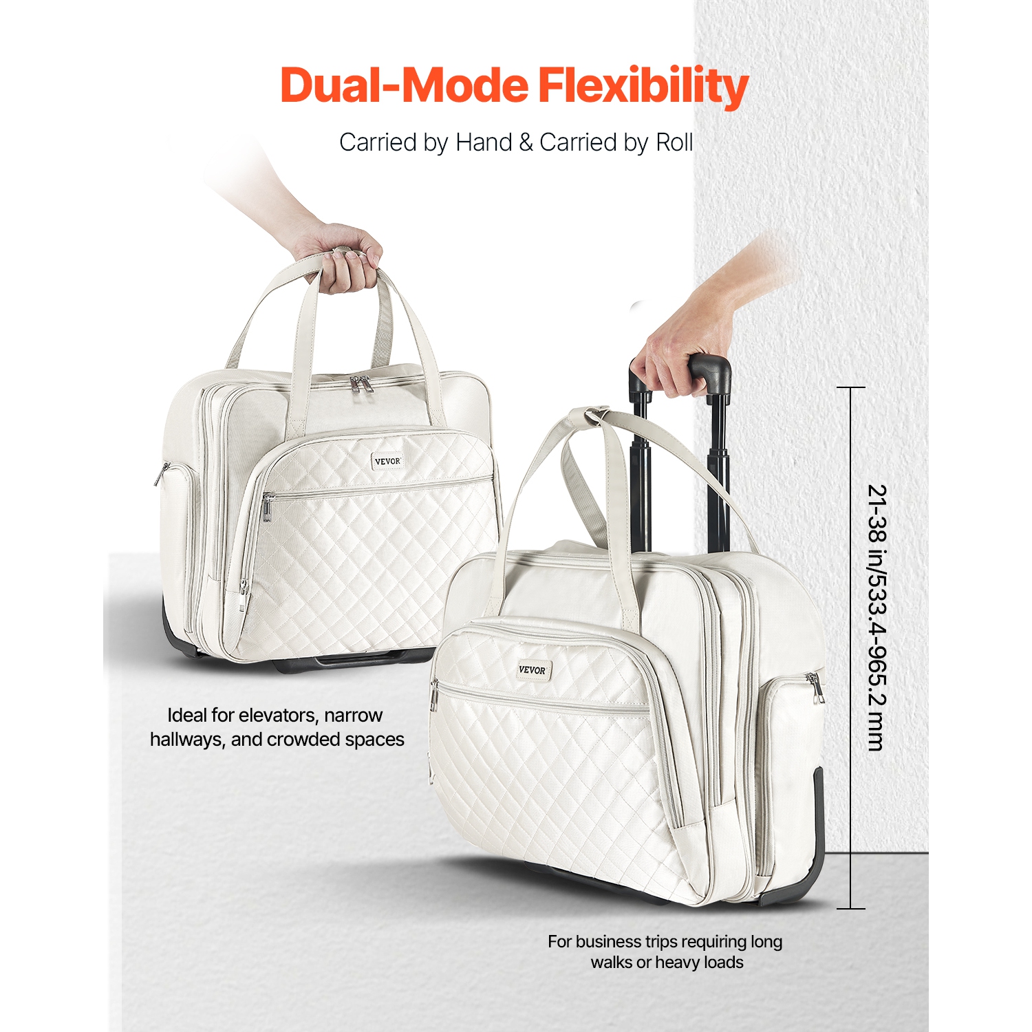 VEVOR Rolling Laptop Bag, Fits Up to 15.6 Inch Laptop, Wheeled Briefcase, Roller Computer Tote Bag with 2 Fixed Wheels & Telescoping Handle, Laptop