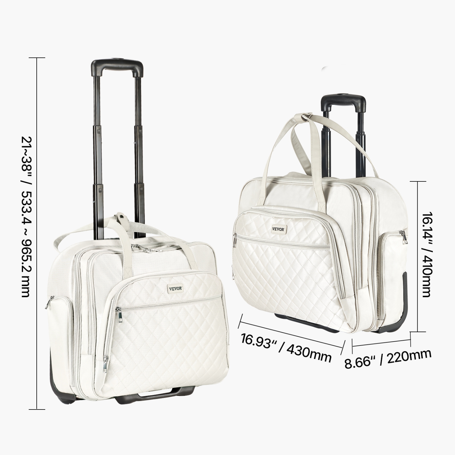 VEVOR Rolling Laptop Bag, Fits Up to 15.6 Inch Laptop, Wheeled Briefcase, Roller Computer Tote Bag with 2 Fixed Wheels & Telescoping Handle, Laptop