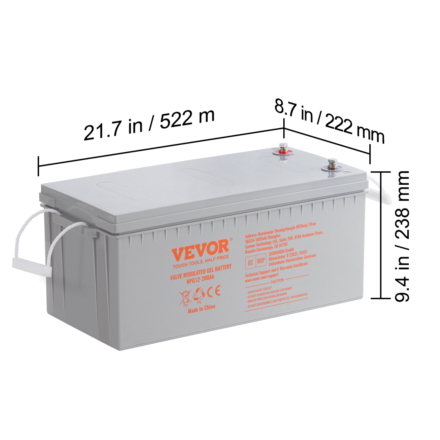 VEVOR 12V 200 AH Deep Cycle Battery, AGM Marine Rechargeable Battery, High Self-Discharge Rate 1400A Current, for RV Solar Marine Off-Grid
