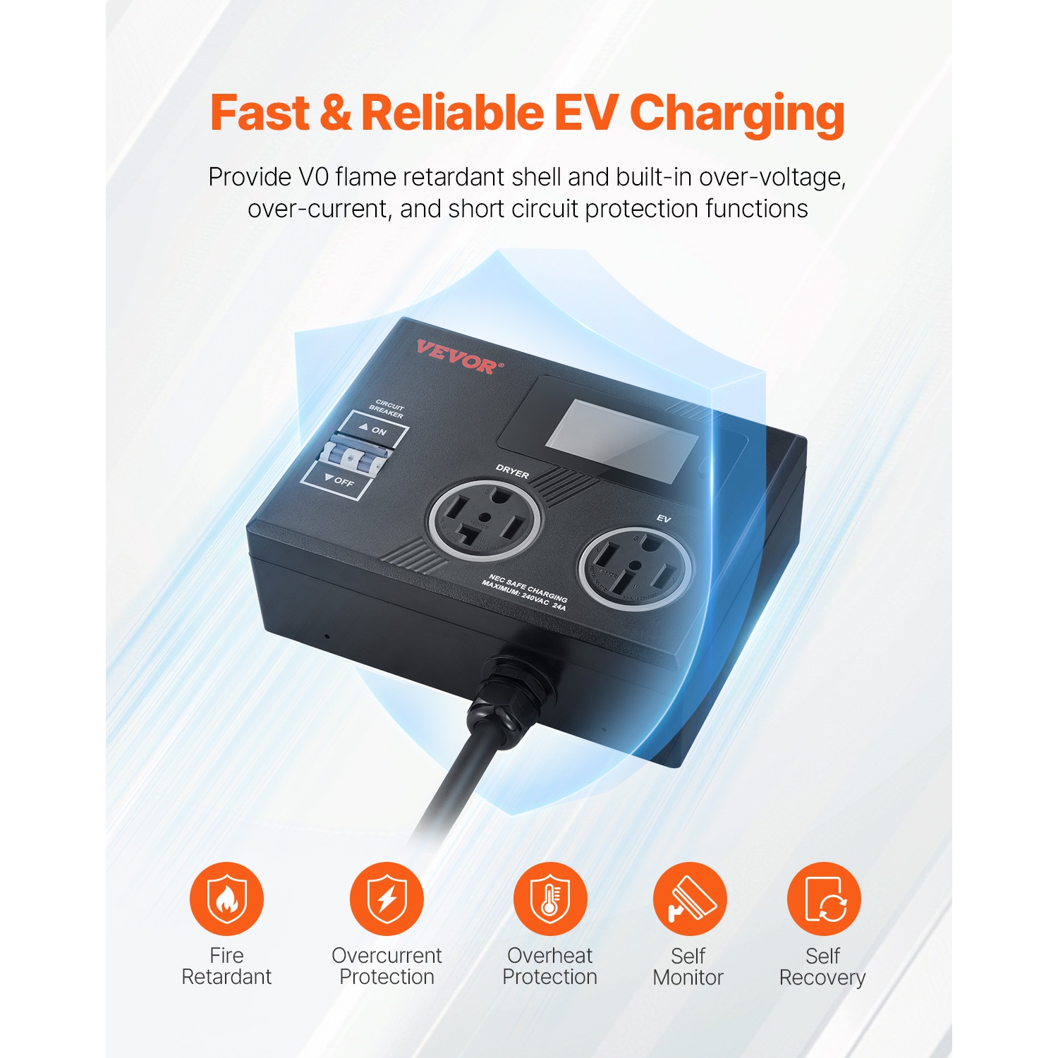 VEVOR 240V NEMA Splitter for Dryer and EV, 3-Color LED Indicator, Smart Power Distribution, With NEMA 14-30 Plug, NEMA 14-30 & NEMA 14-50 Outlets,