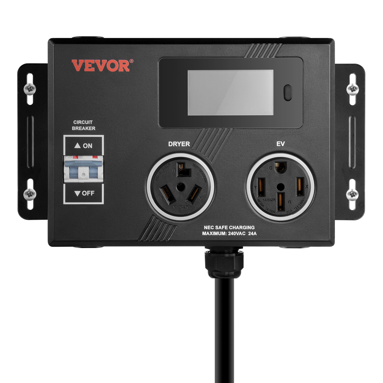 VEVOR 240V NEMA Splitter for Dryer and EV, 3-Color LED Indicator, Smart Power Distribution, With NEMA 10-30 Plug, NEMA 10-30 & NEMA 14-50 Outlets,