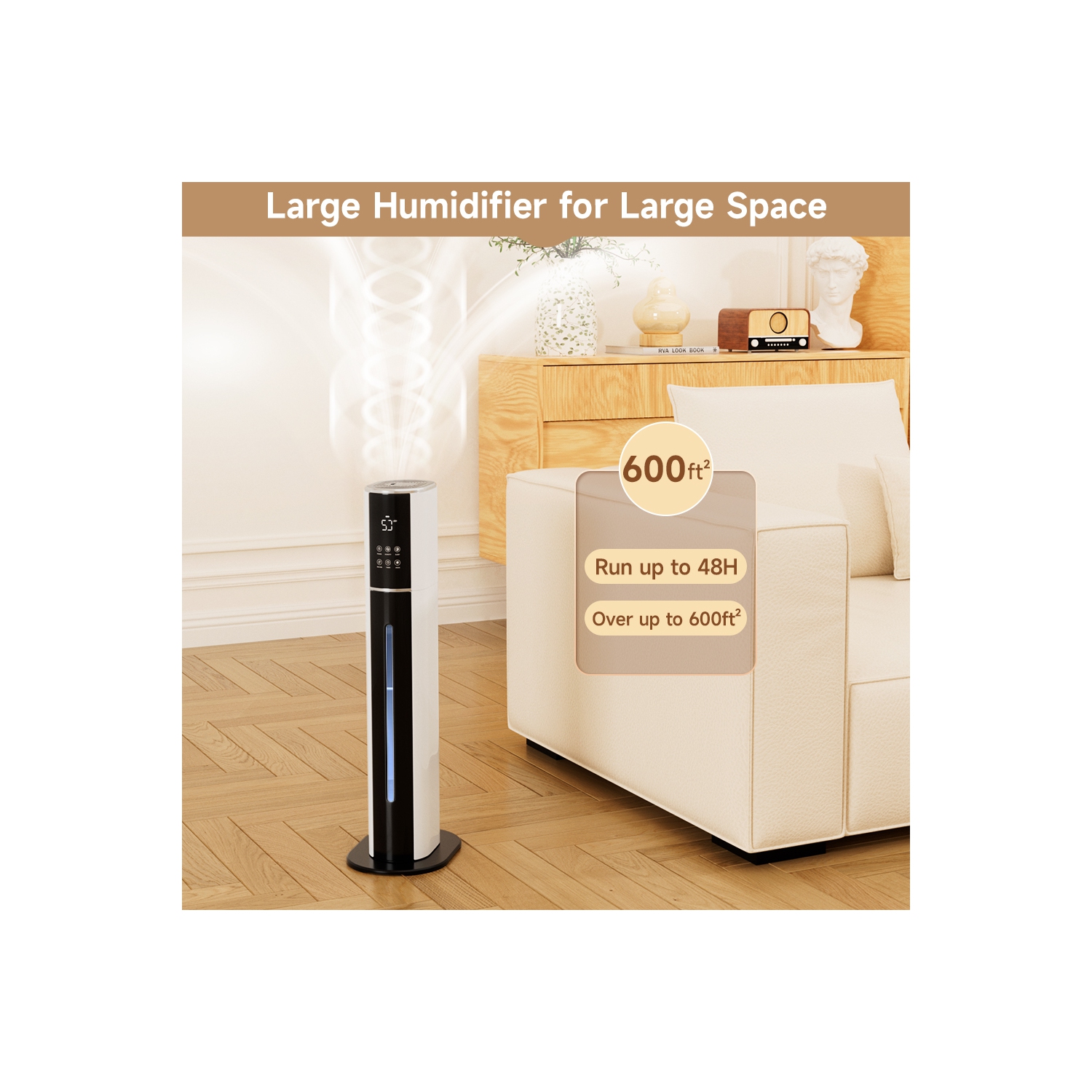 2.4Gal Ultrasonic Cool Mist Humidifier – Quiet Bedroom Humidifier for Large Rooms, 3-Speed Adjustable, UV Purification & Filtration, Pet/Baby/Plant