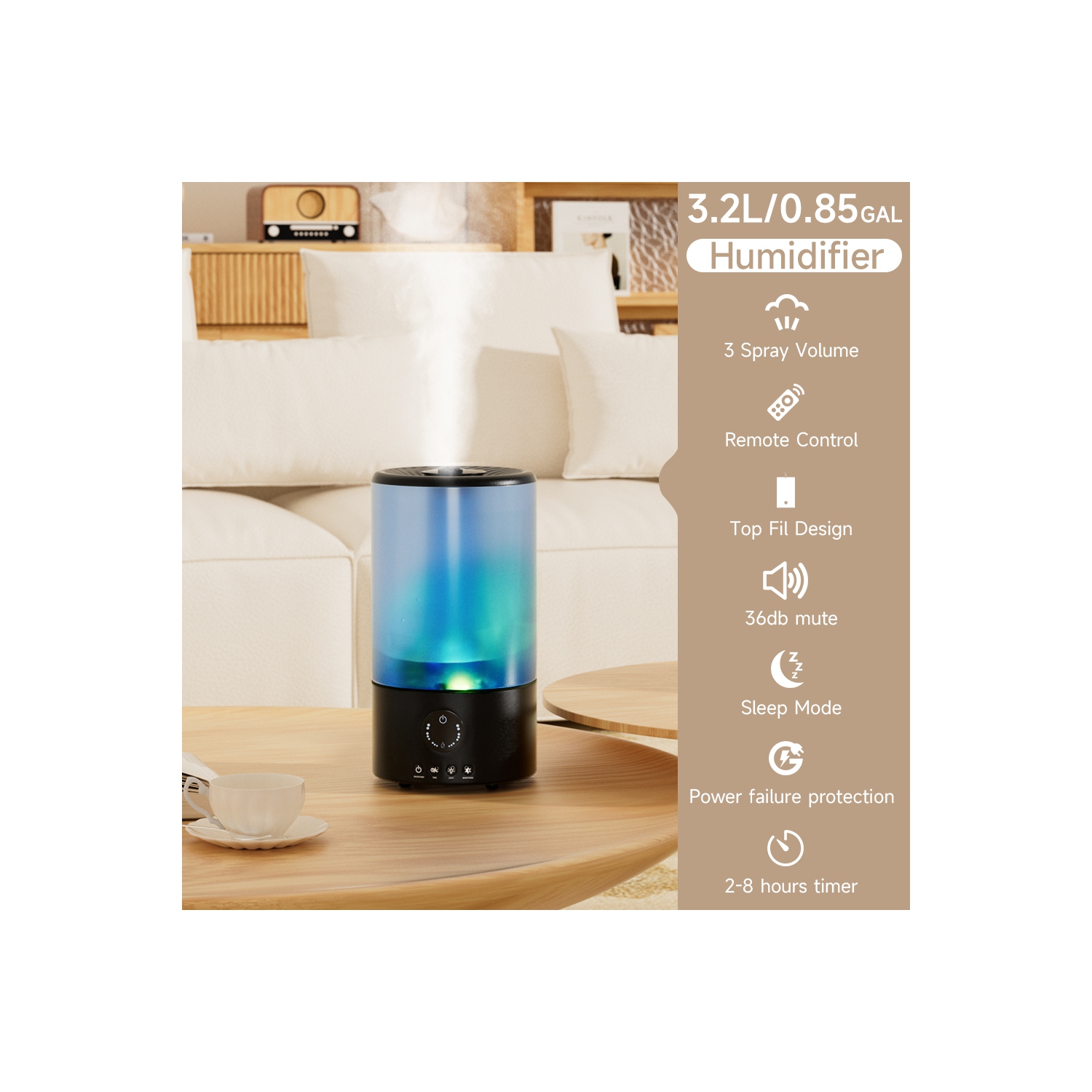 3.2L Cool Mist Humidifier for Bedroom, Baby Nursery & Plants – Quiet Ultrasonic Humidifier with 360° Nozzle, Auto Shut-Off & 7-Color Night Light, Up