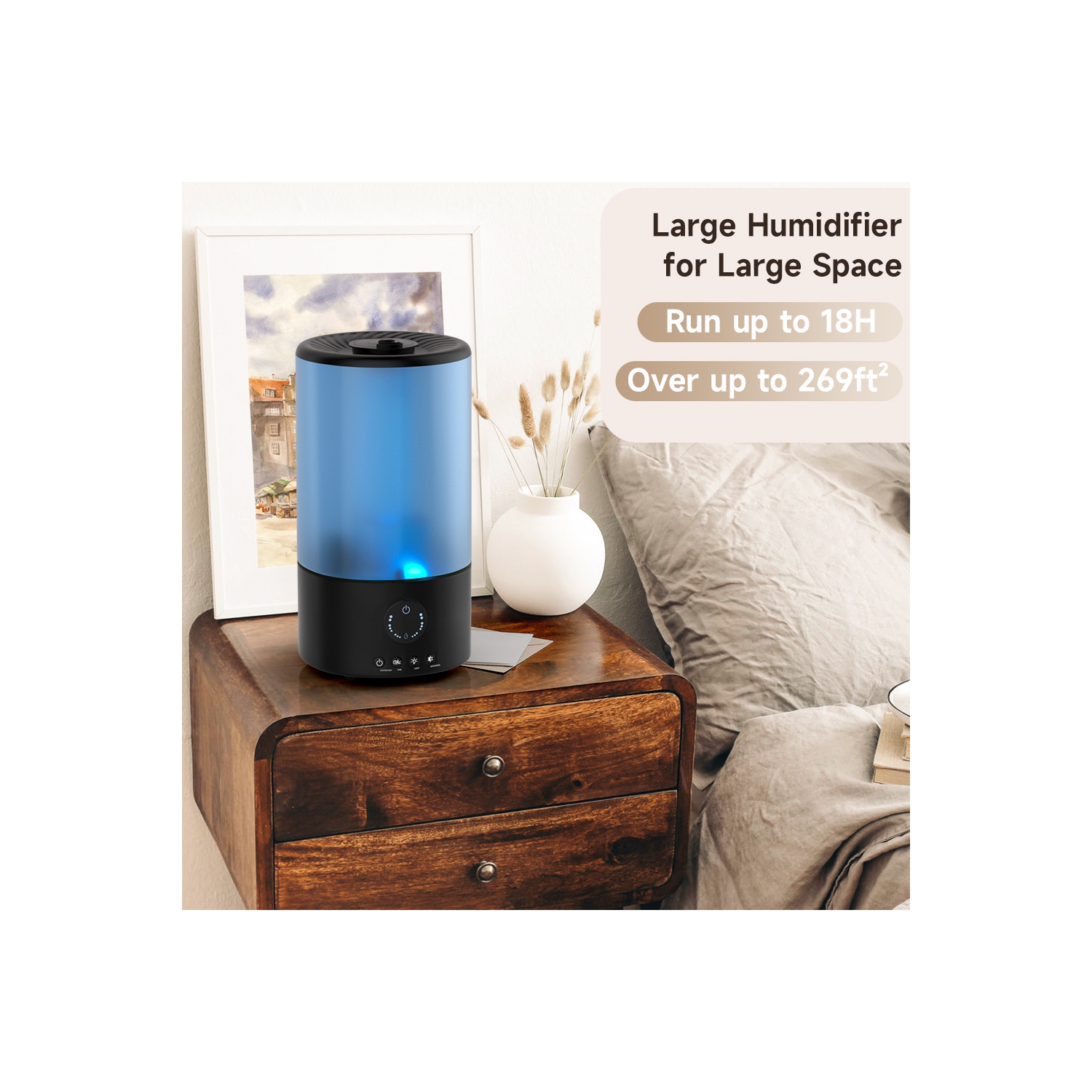 3.2L Cool Mist Humidifier for Bedroom, Baby Nursery & Plants – Quiet Ultrasonic Humidifier with 360° Nozzle, Auto Shut-Off & 7-Color Night Light, Up