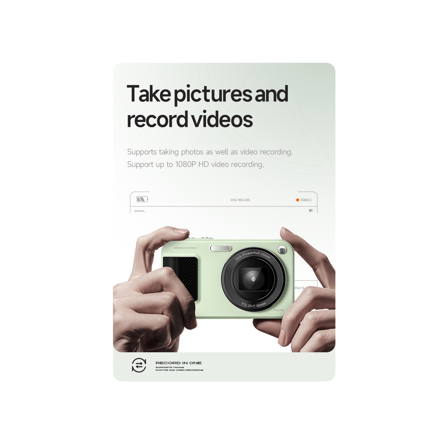 CCD digital camera HD portable ordinary digital camera home selfie card machine 8 million pixels suitable for travel, vlog - green