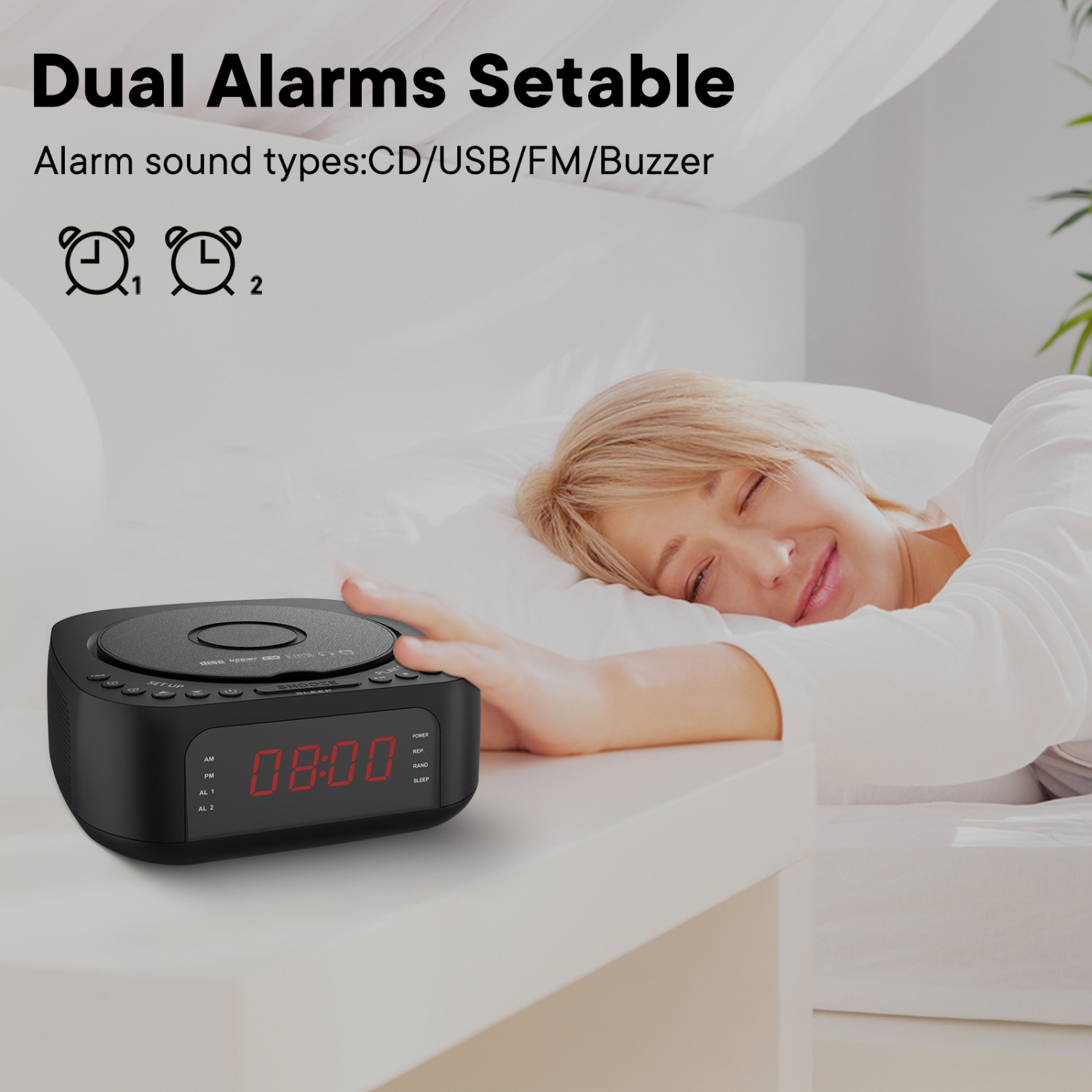 CD disc Bluetooth audio alarm clock all-in-one album MP3 player CD player radio stereo - black