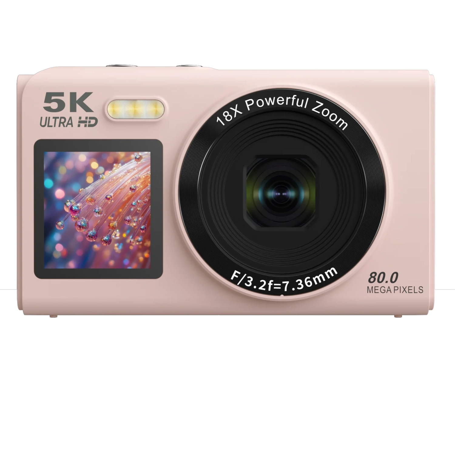 5K Student Camera 8000 Megapixel HD Dual Screen Selfie CCD Small Digital Camera WiFi Small Autofocus for Vlog Live Broadcast - Pink 32G Memory Card
