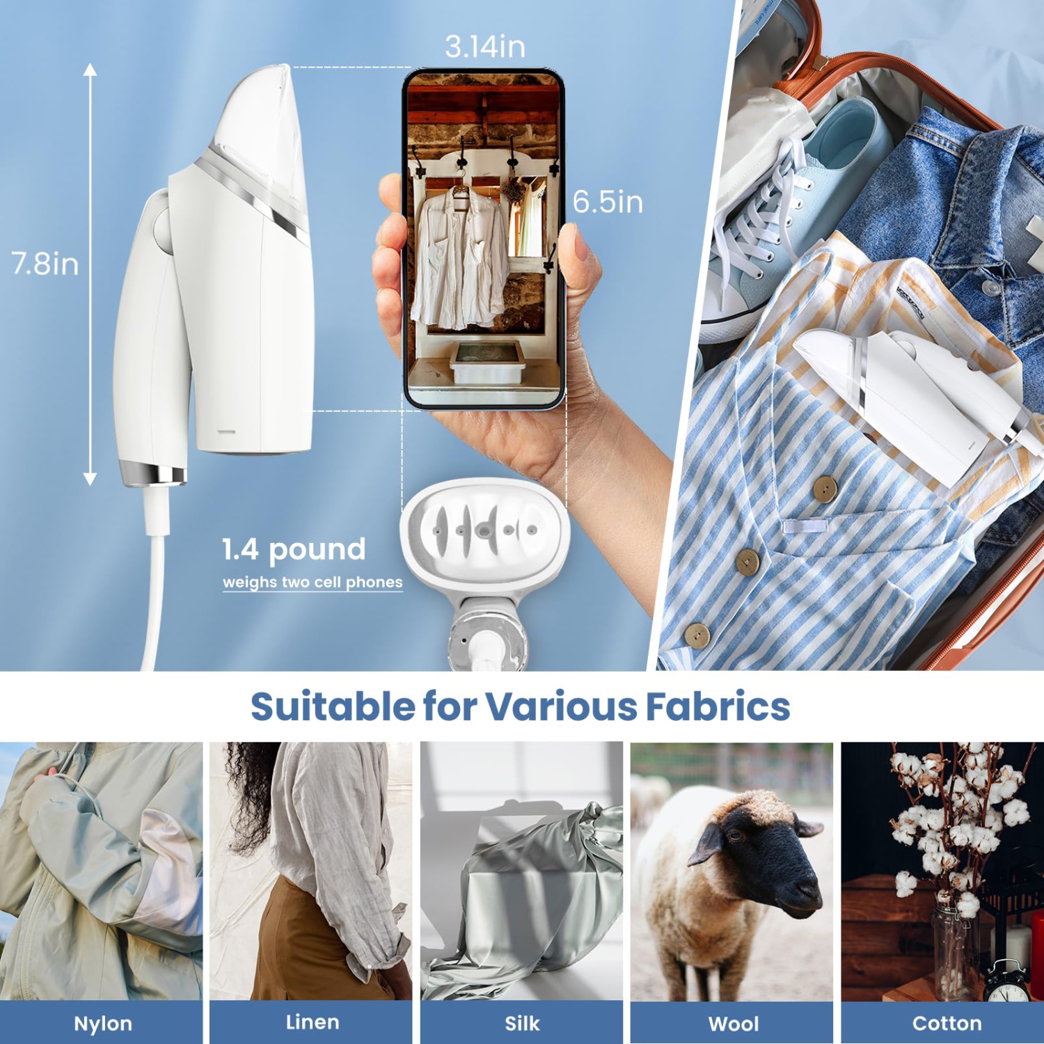 Défroisseur à vapeur portatif, mini défroisseur de voyage pliable portatif pour vêtements