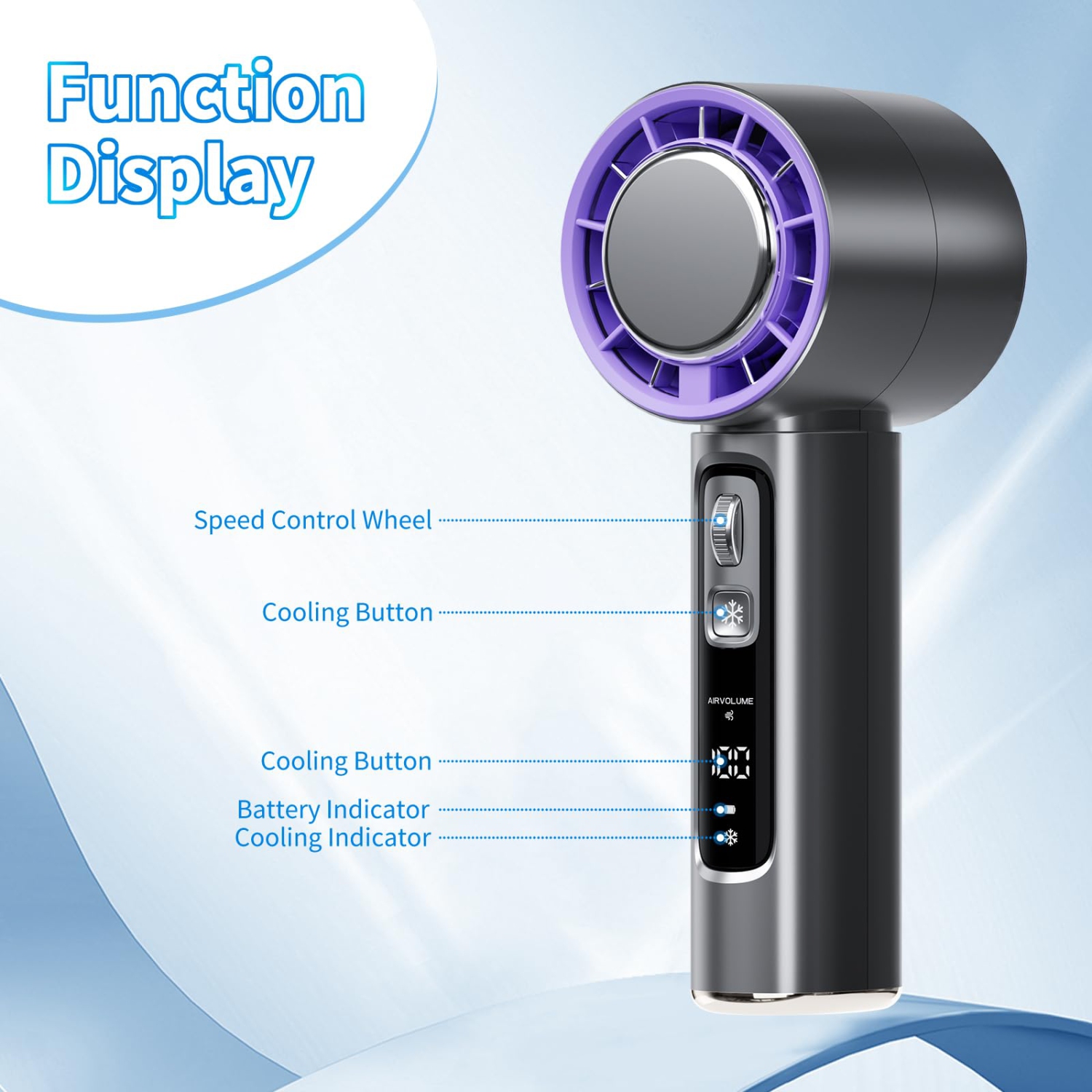 Ventilateur portatif avec plaque de refroidissement, mini ventilateur personnel, batterie 4000 mAh, écran LCD pour les voyages, bureau,