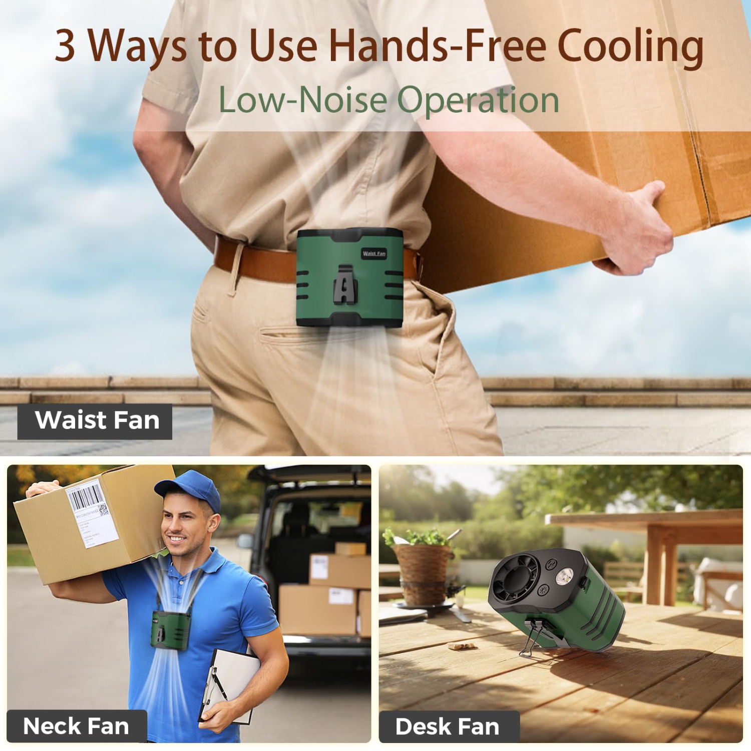 Ventilateur de taille portatif avec batterie 10000 mAh, 10 vitesses de vent, lampes LED, ventilateur à pince de ceinture pour les activités