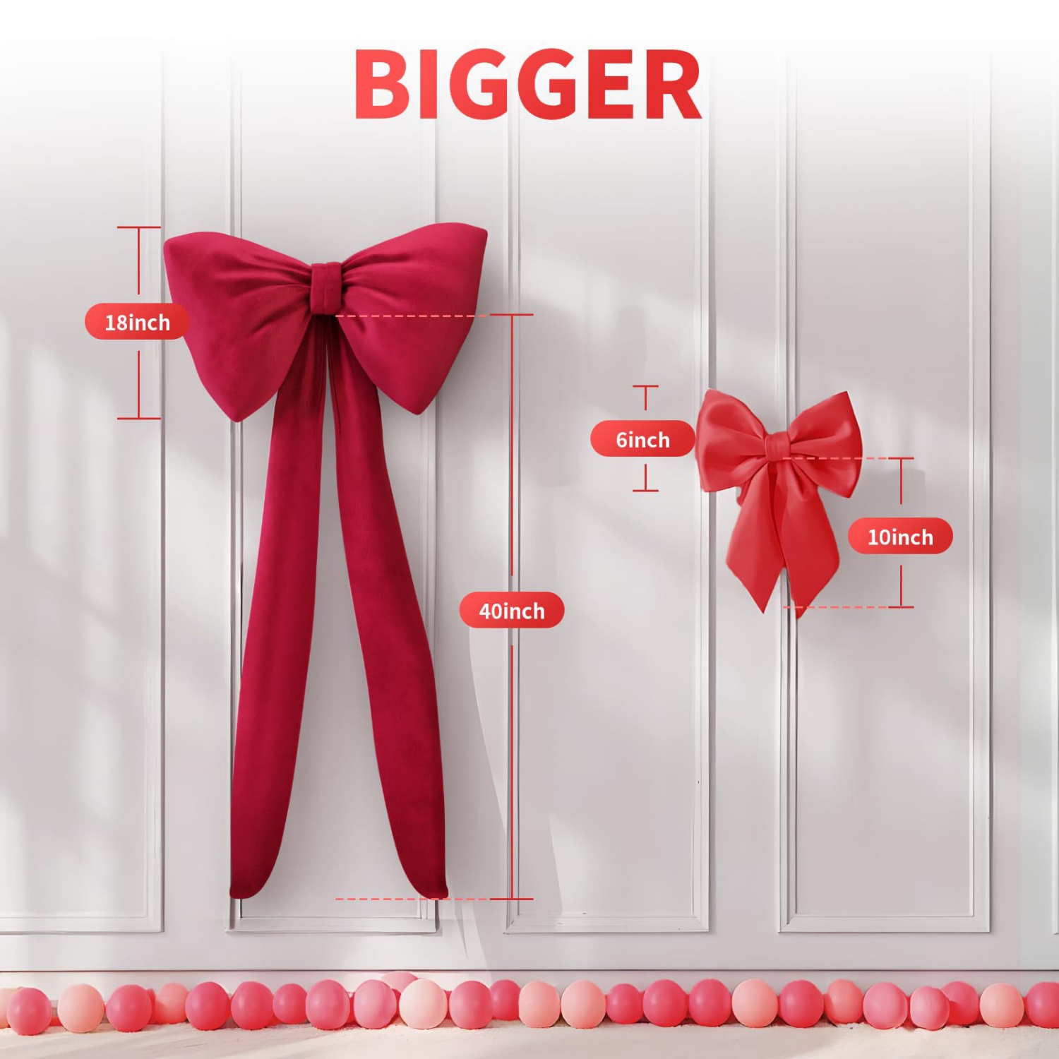 Red Bow Wall Decoration, Large Background Bow for Wedding, Birthday, Festival, and Christmas Decor
