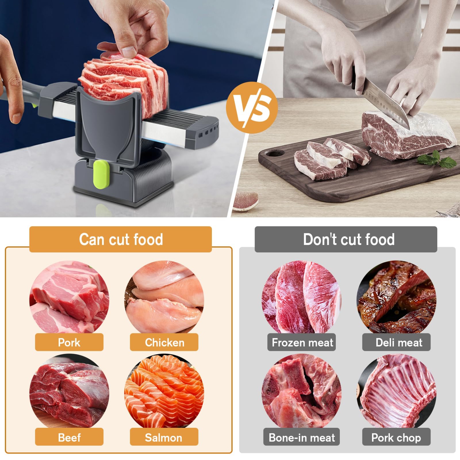 Fresh Meat Slicer, Adjustable Thickness Food Slicer with Kitchen Knife Set for Home Cooking and Grilling