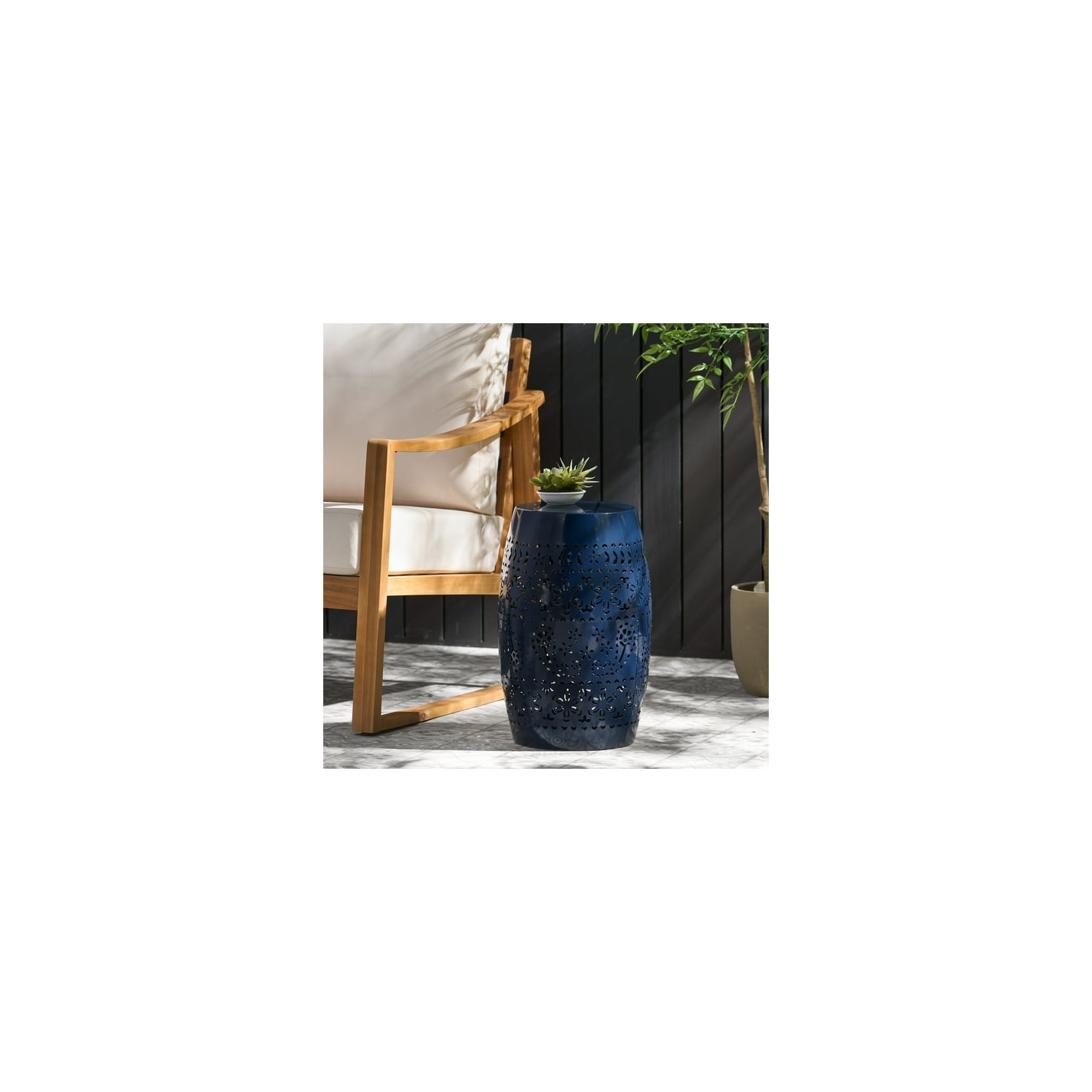 Table d'appoint en fer Homy Casa 12&nbsp;po résistante à l'eau, marine