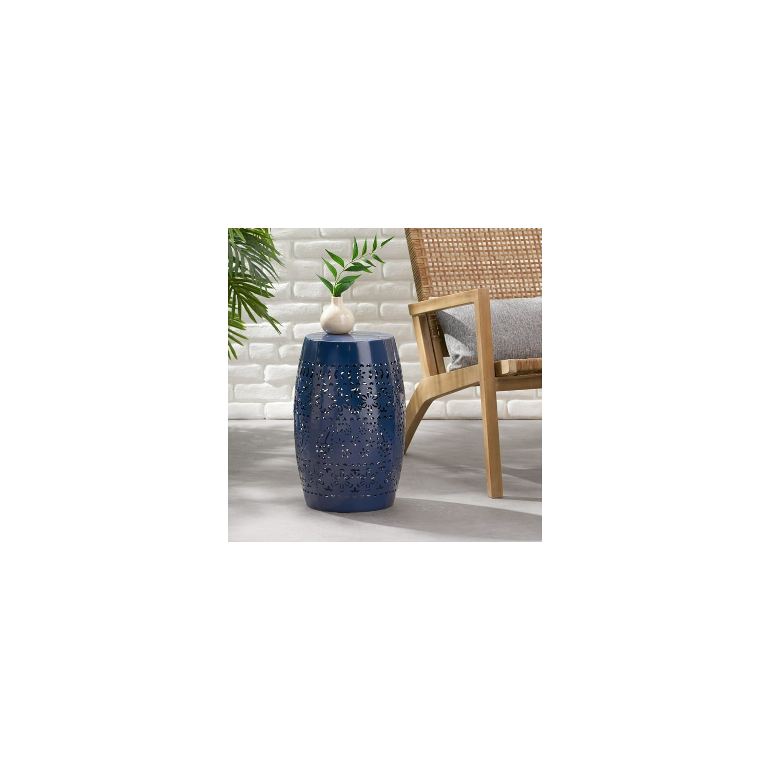 Table d'appoint en fer Homy Casa 12&nbsp;po résistante à l'eau, marine