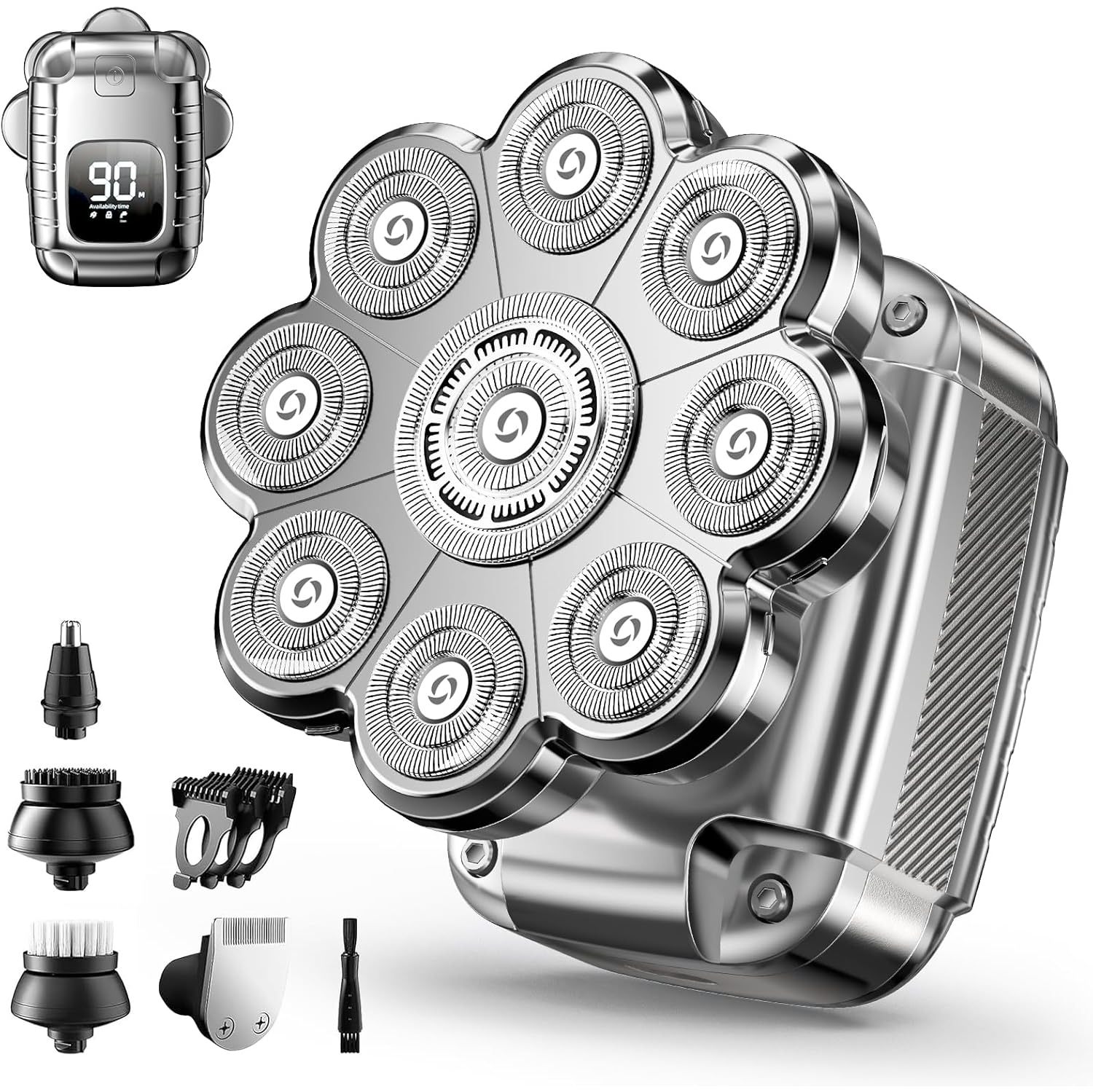 9 Head Shavers for Men,5 in 1 Detachable Head Shaver with LED Display,IPX7 Waterproof Wet Dry Use Rechargeable Electric Shavers for Men Grooming Kit