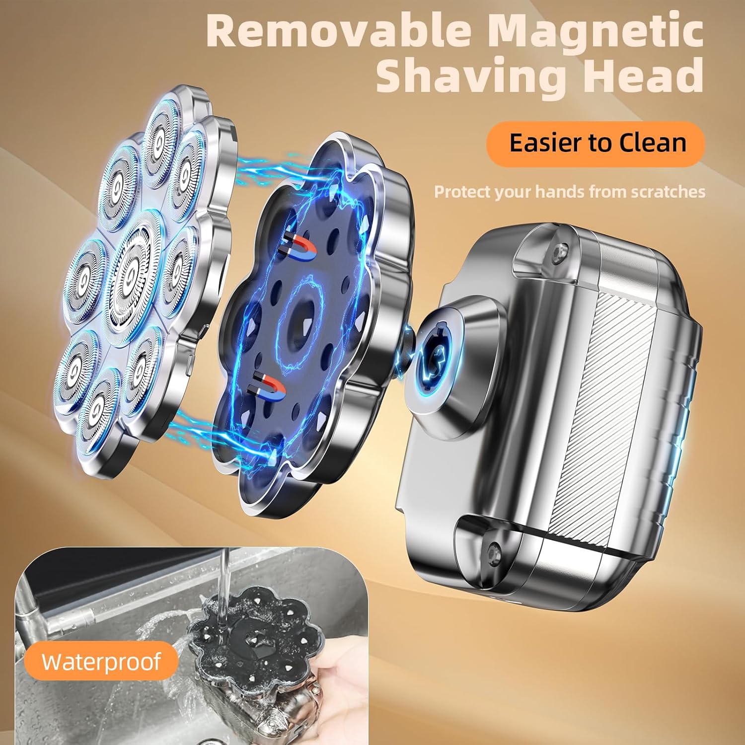 9 Head Shavers for Men,5 in 1 Detachable Head Shaver with LED Display,IPX7 Waterproof Wet Dry Use Rechargeable Electric Shavers for Men Grooming Kit