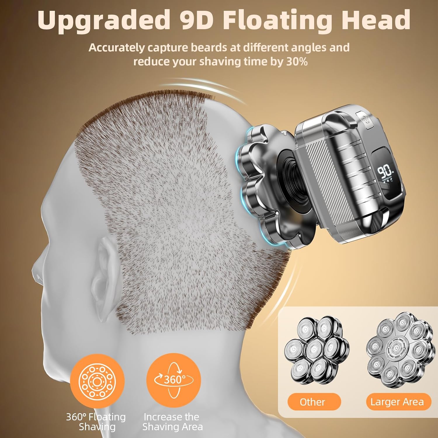 9 Head Shavers for Men,5 in 1 Detachable Head Shaver with LED Display,IPX7 Waterproof Wet Dry Use Rechargeable Electric Shavers for Men Grooming Kit