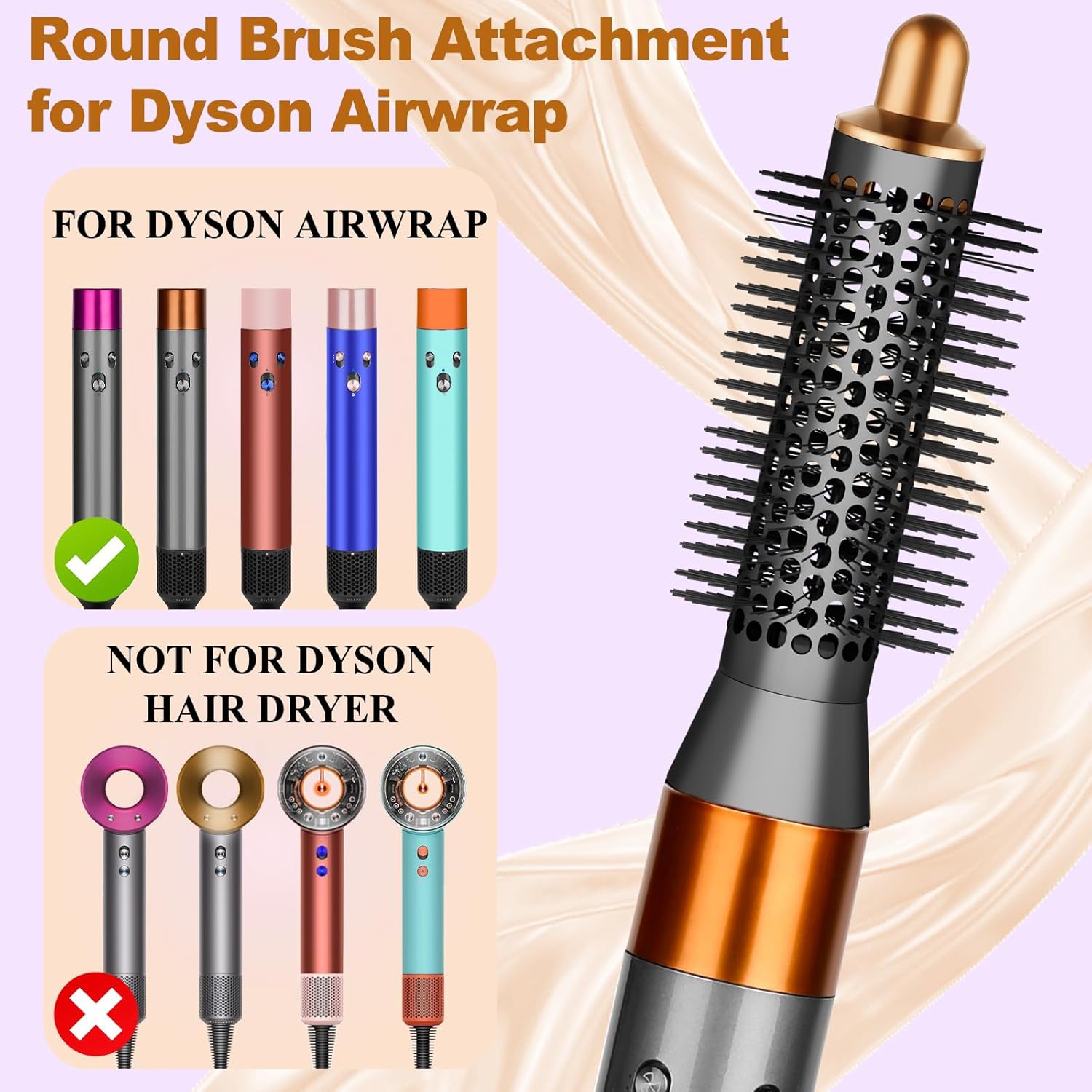 Small Round Volumizing Brush Attachment Suitable for Dyson HS01 HS05 HS08,20MM Tiny Round Volume Brush Replacement