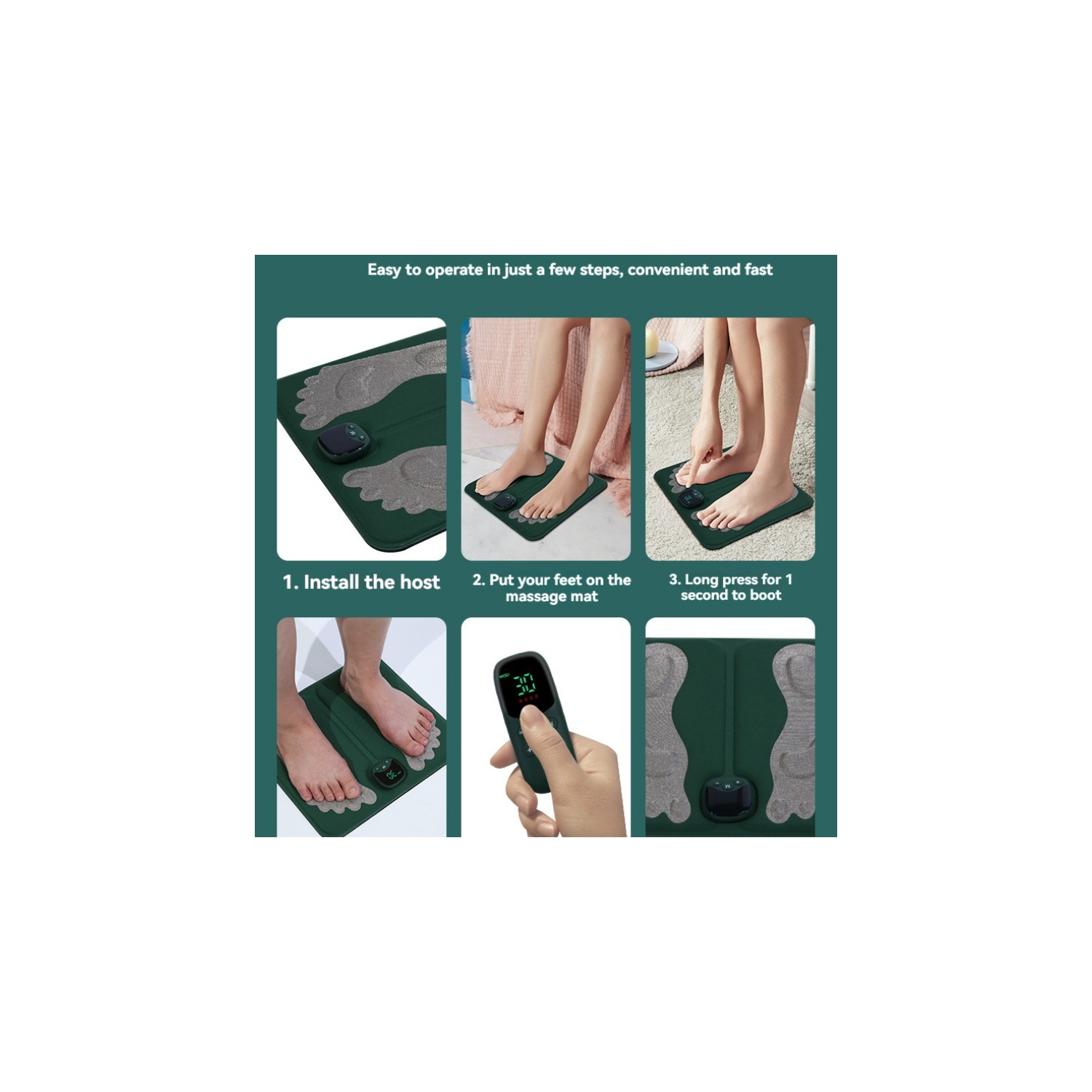 EMS Foot Massager Mat with Remote - Shiatsu Deep Kneading, 10 Modes & 34 Intensity Levels, Rechargeable, Portable for Feet, Legs, Arms - Relieves