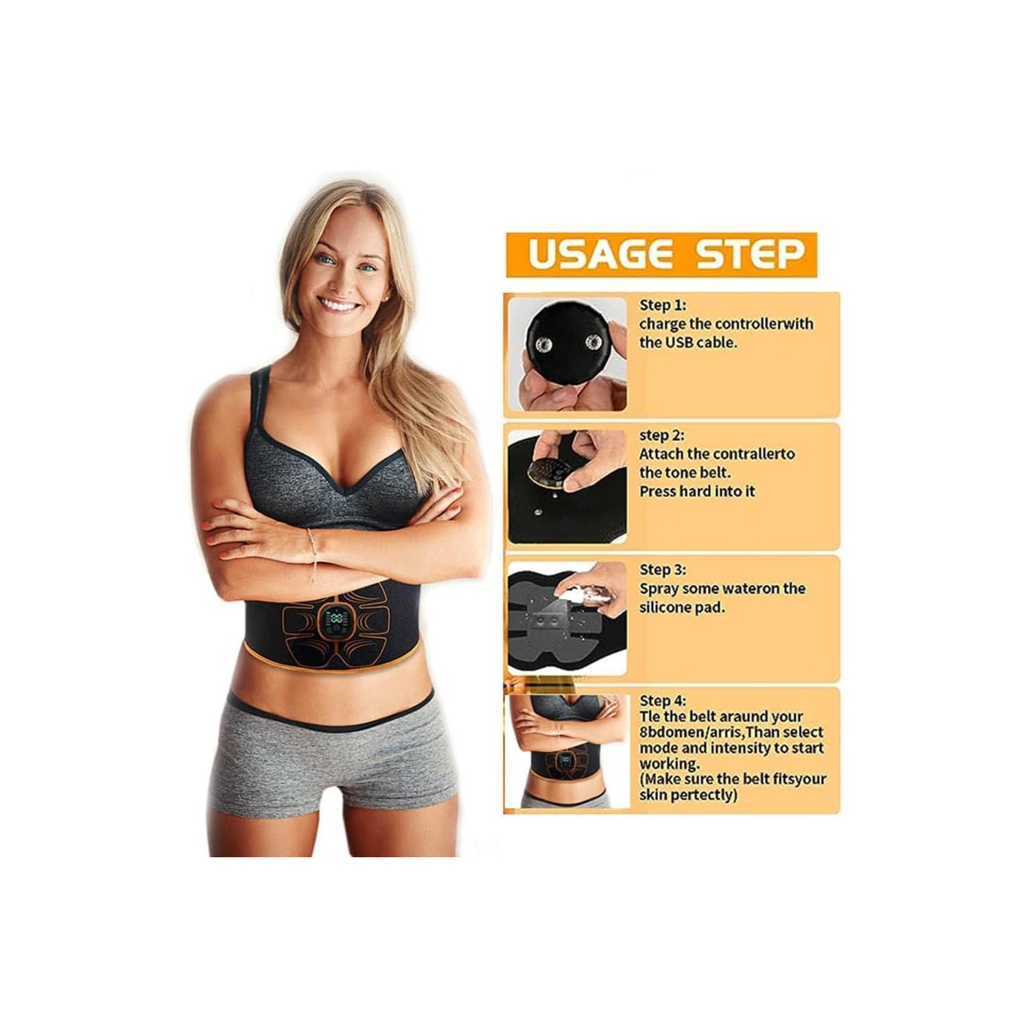 Ceinture stimulante abdominale EMS - 10 modes, 30 niveaux d'intensité, rechargeable, pour brûler les graisses, tonifier et récupérer - Fonctionne sur