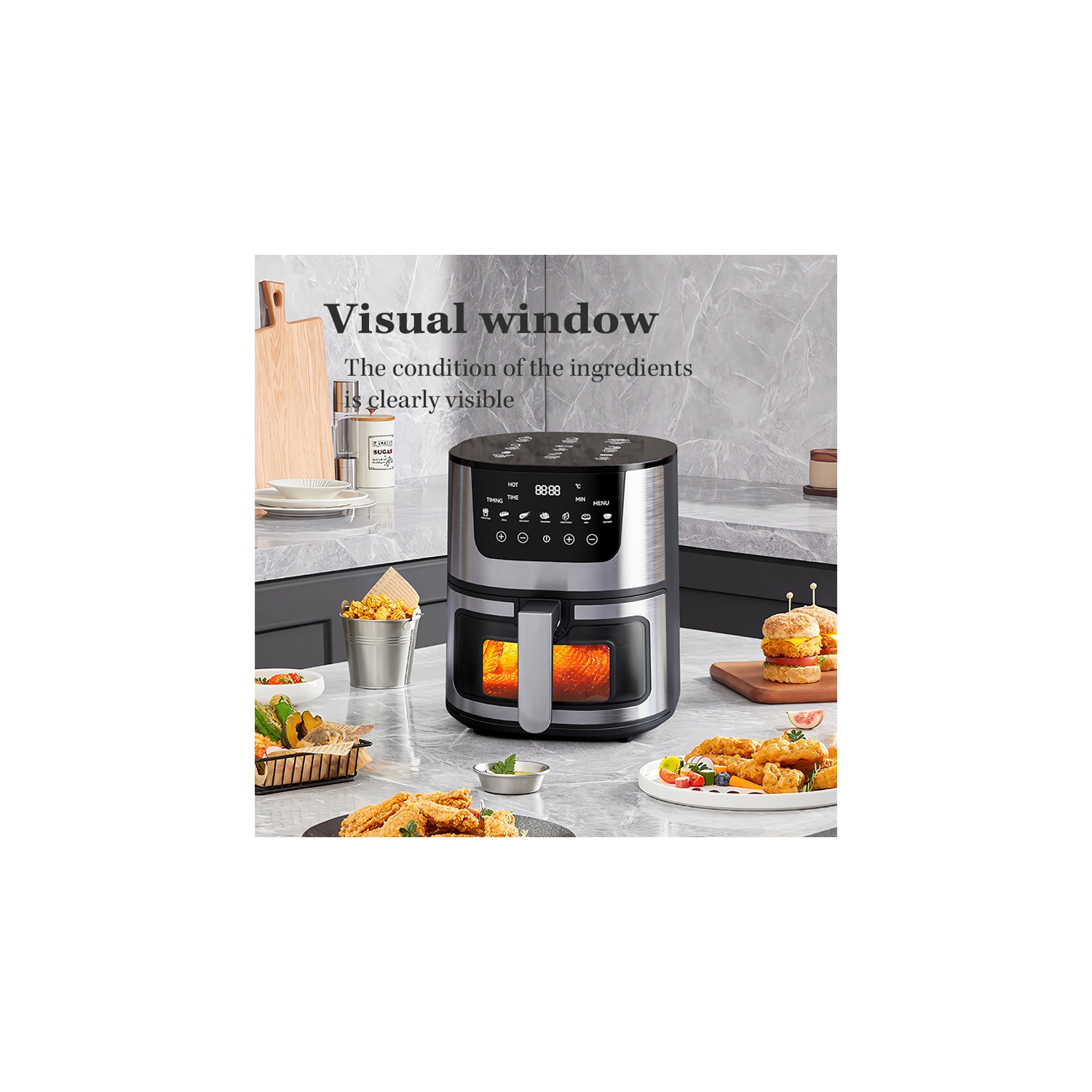 Home use 7L large capacity air fryer | 900W fast heating + digital touch screen | 7 one-touch cooking modes | Healthy, oil-free and low-fat